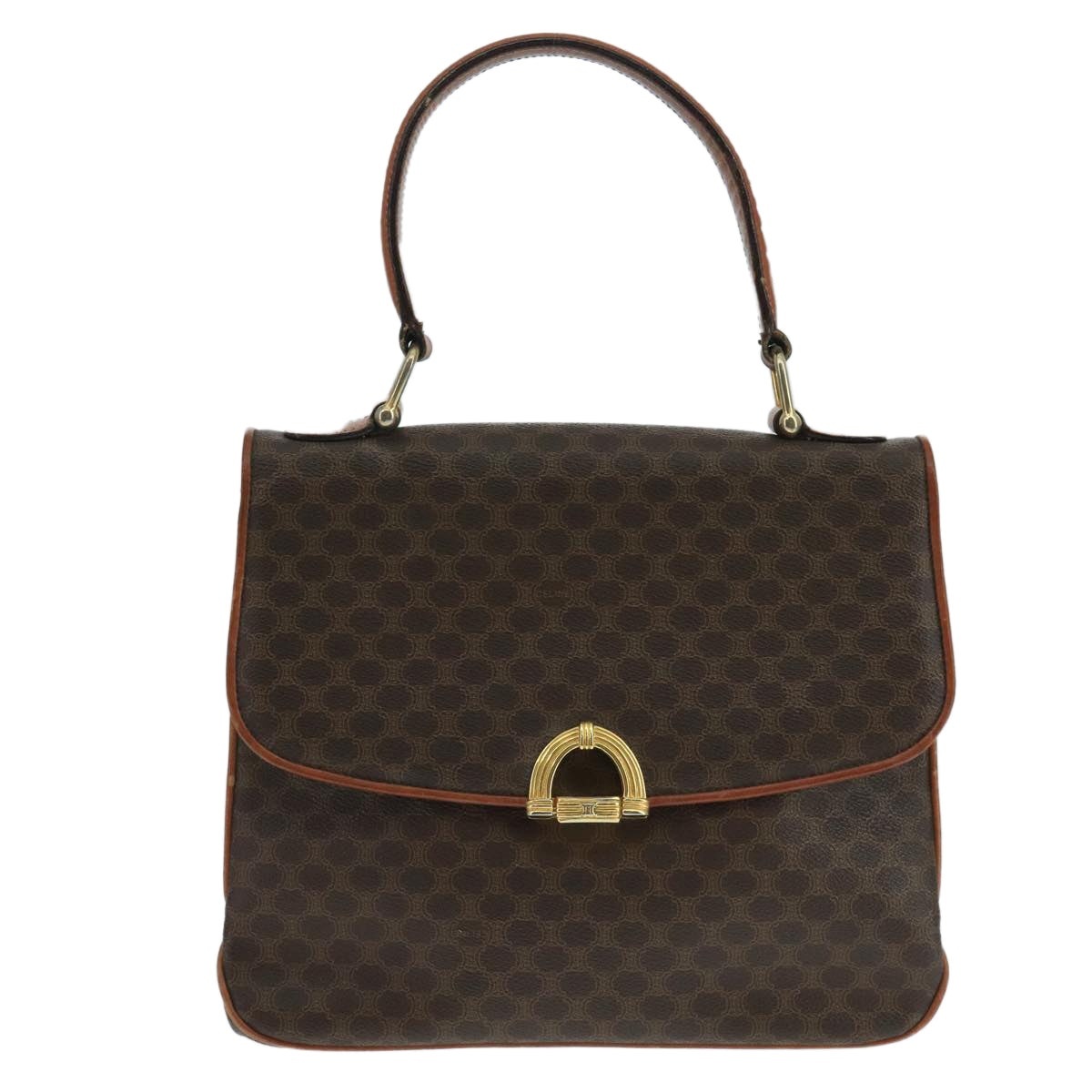 CELINE Macadam Canvas Hand Bag Pvc Leather Brown Gold - 2