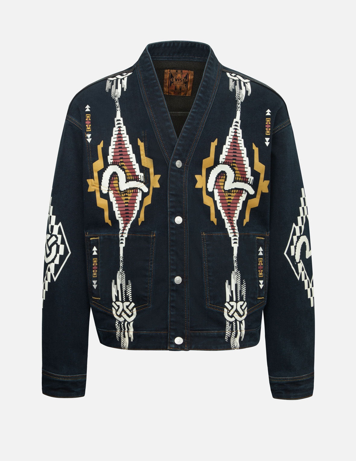 Chimayo Tapestry and Seagull Print Reversible Boxy Denim Jacket - 14