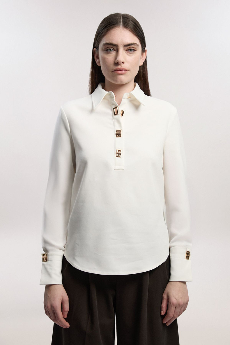 KAREN MILLEN Techno Cotton Woven Shirt With Gold Clasp outlook