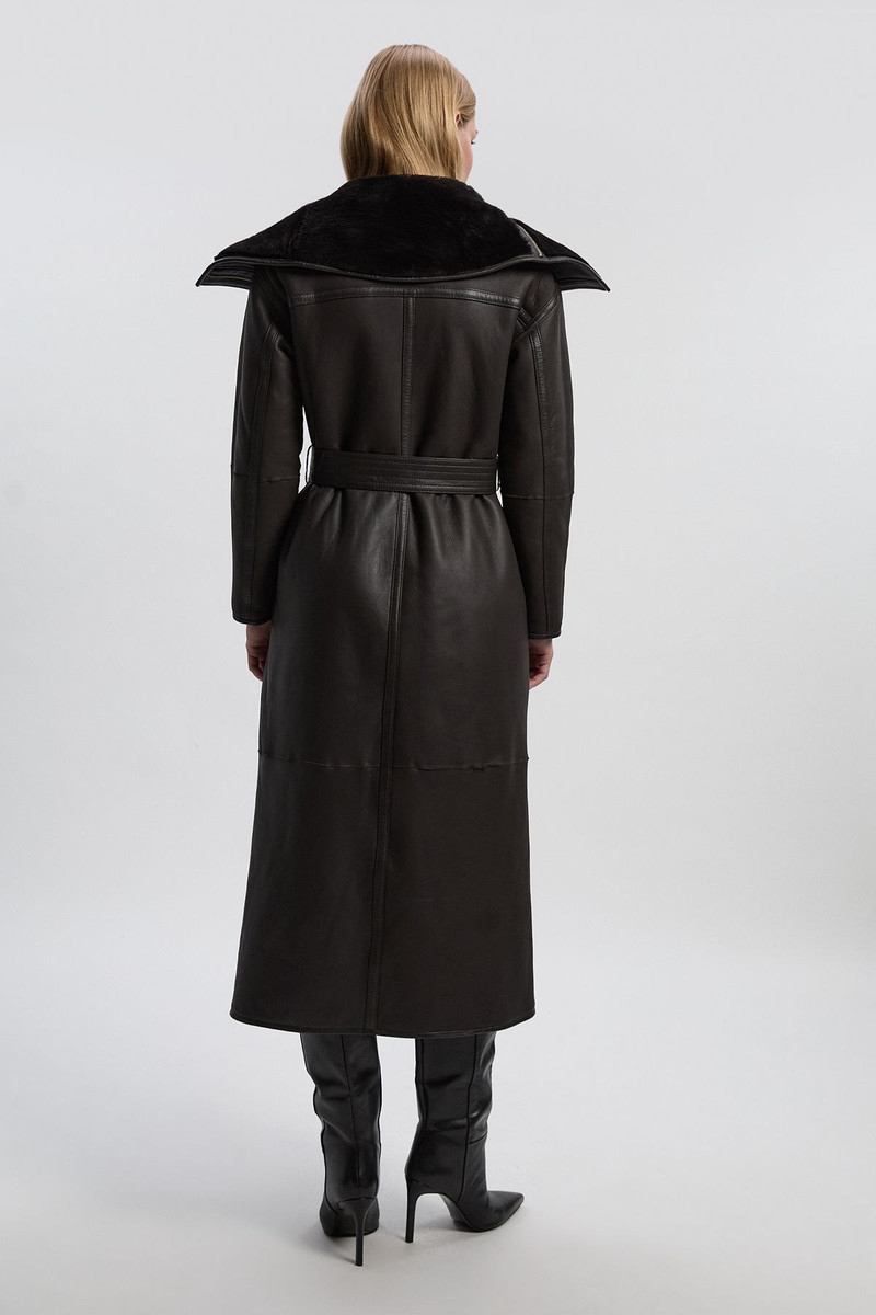 Reversible Shearling & Leather High Collar Maxi Coat 6