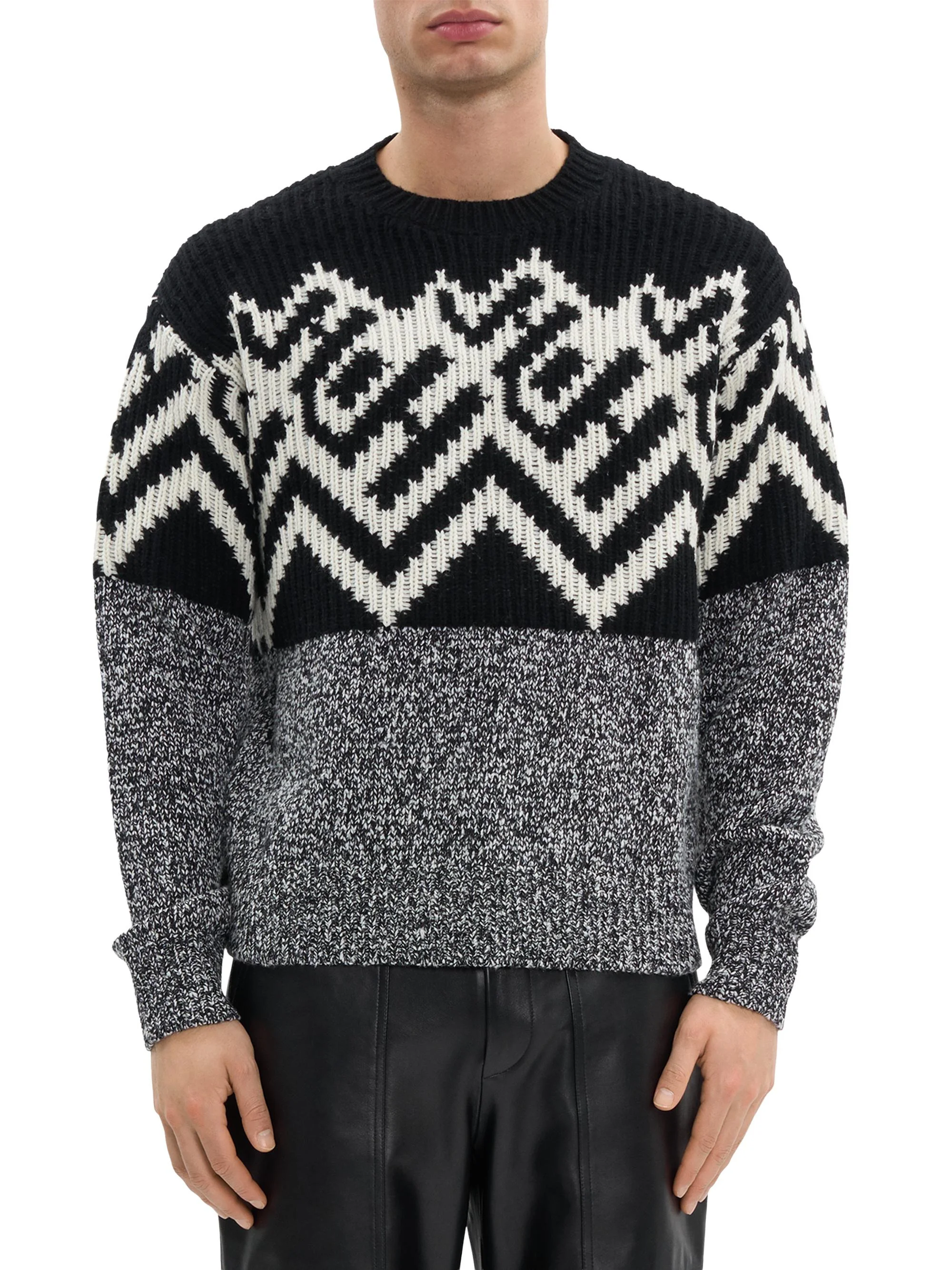 Men's Fair Isle-Inspired Crewneck Sweater - Black Ivory - 1