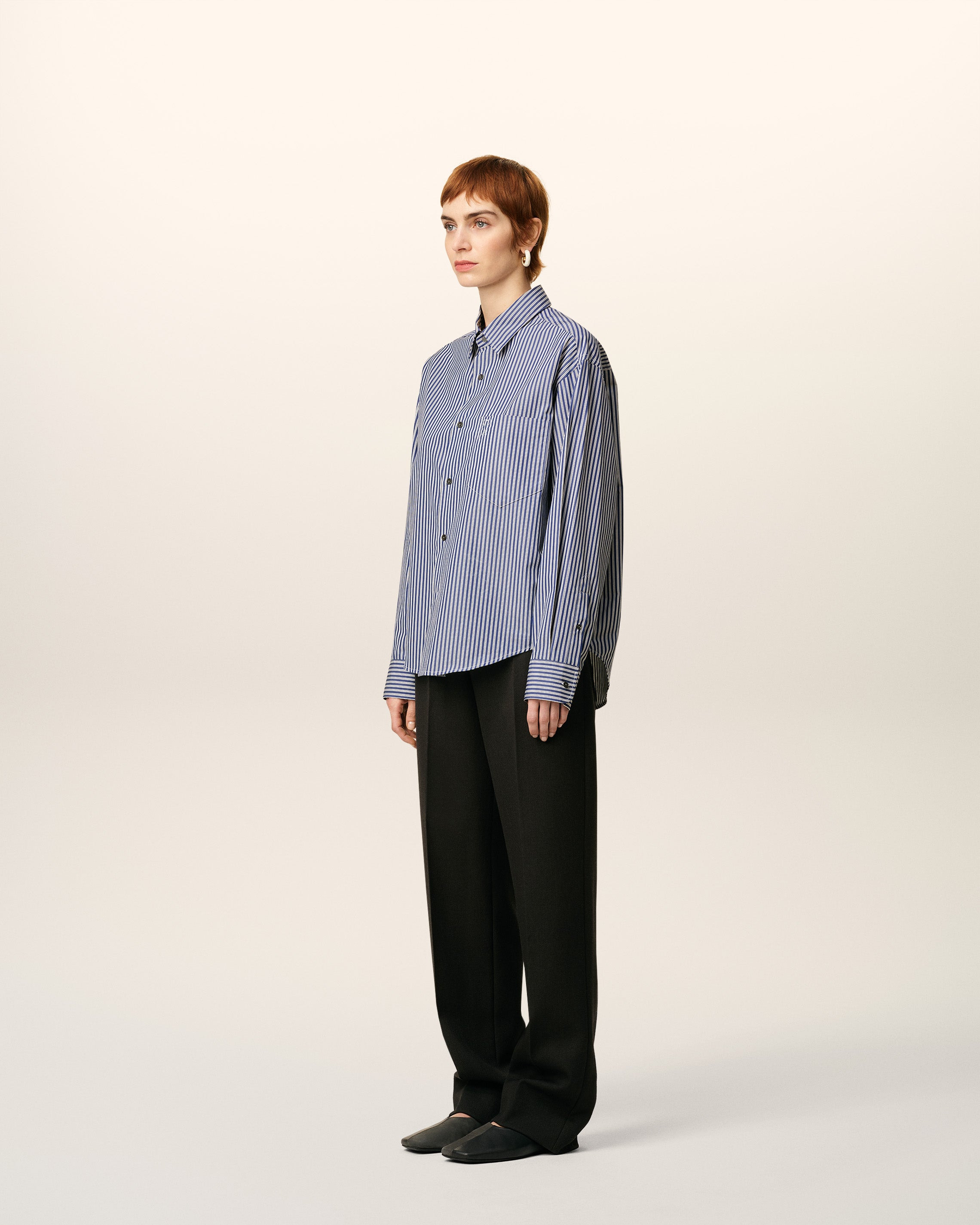 BLUE COTTON EMBOSSED STRIPED AMI DE COEUR BOXY SHIRT - 5