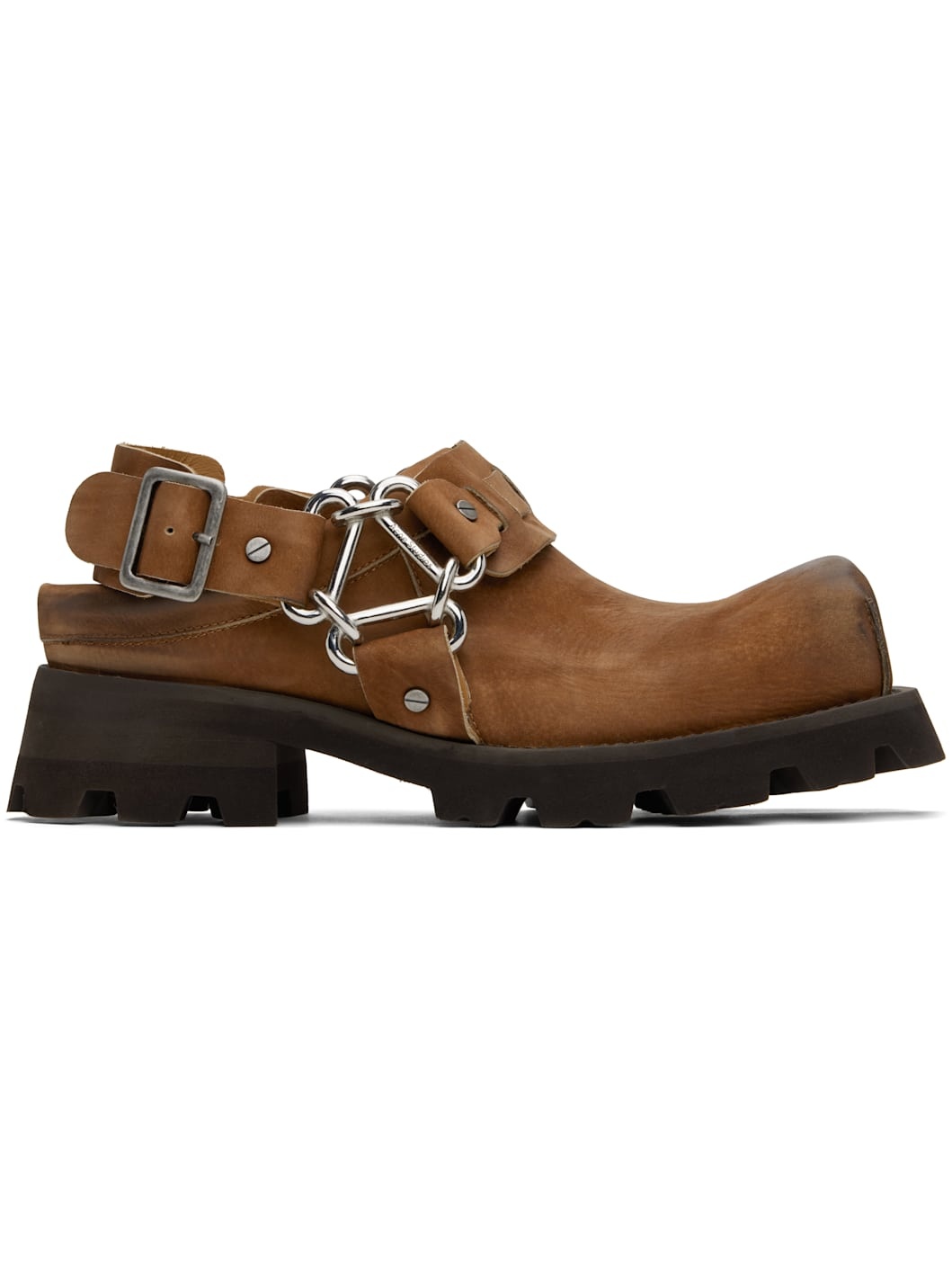 Brown Leather Buckle Mules - 1