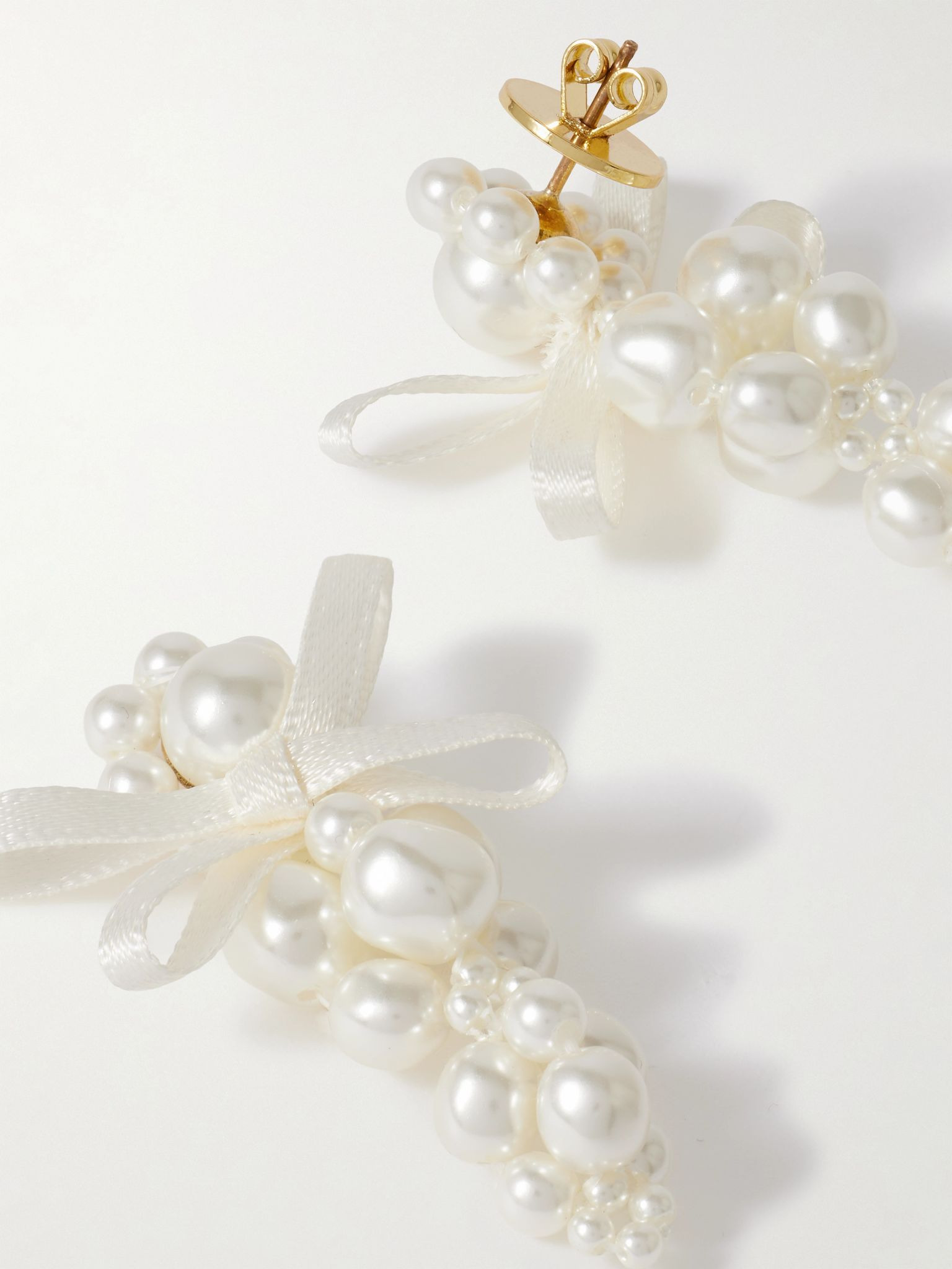 Bow-detailed gold-tone faux pearl earrings Ivory - 3