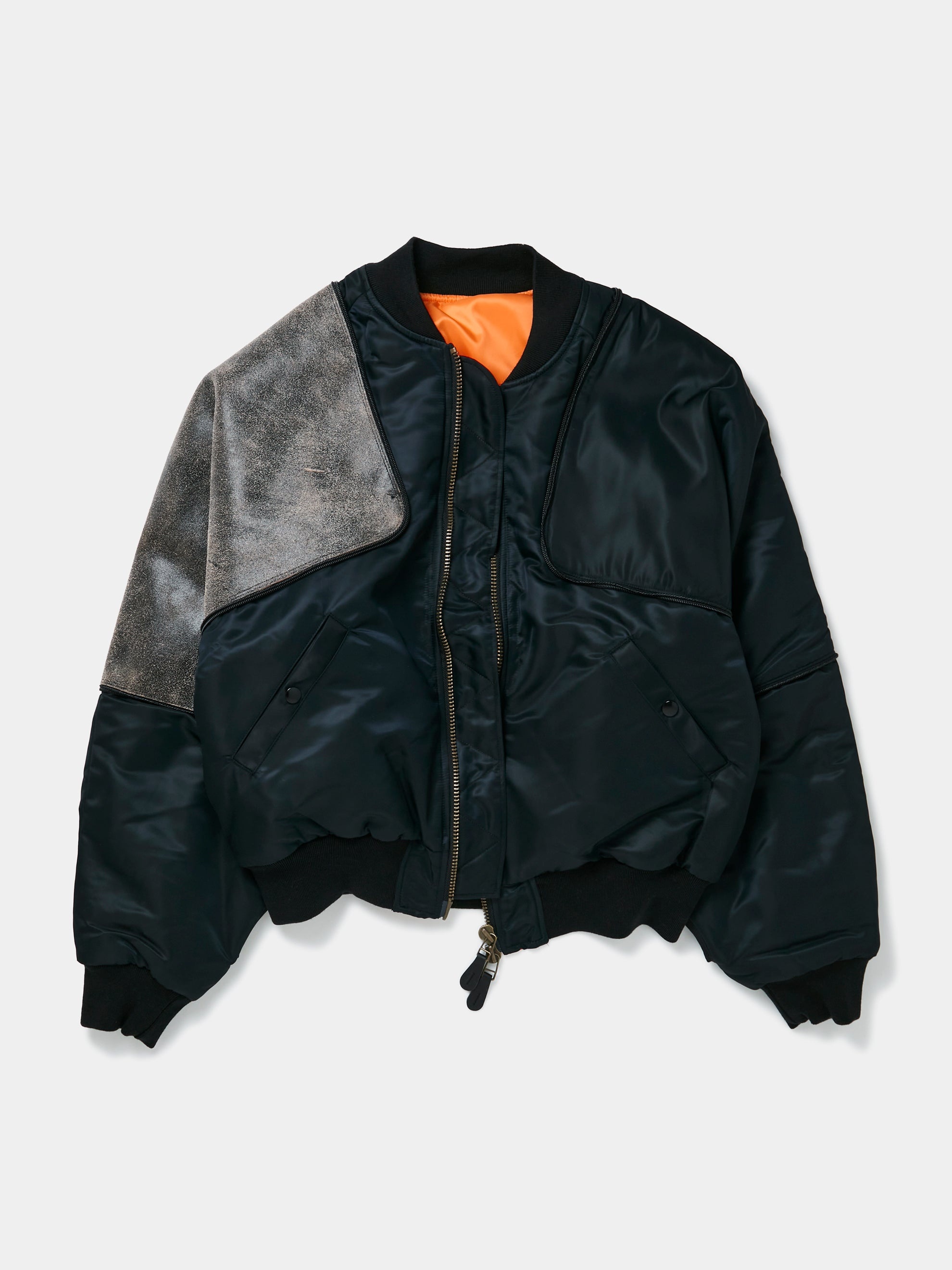 MA-1 CRACK LEATHER SHAM BOMBER JACKET (BLACK) - 1