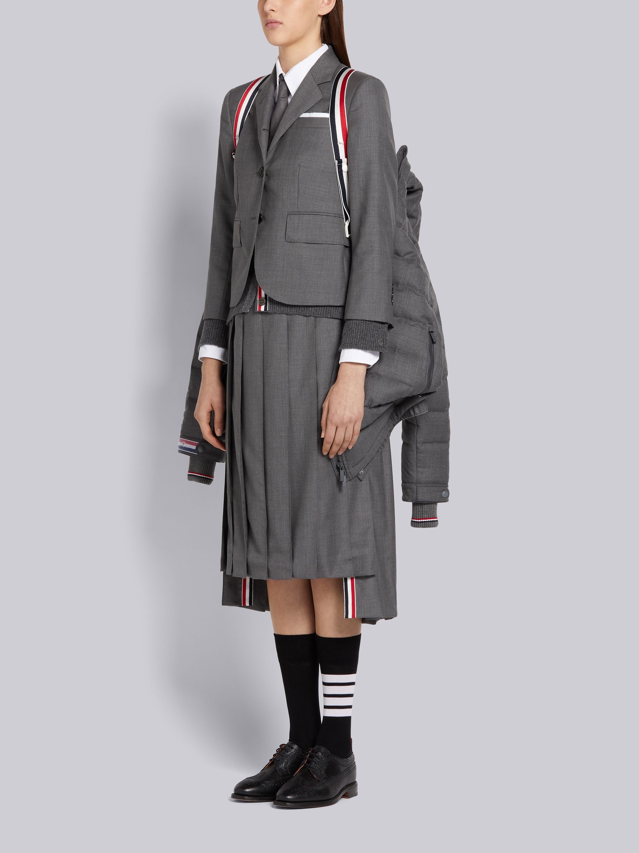 Medium Grey Down Filled Super 120s Twill Funnel Neck Coat - 4