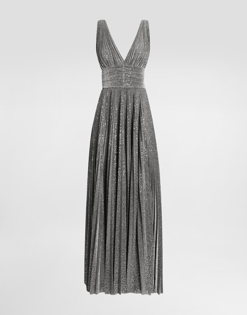 Long pleated dress with micro-sequin embellishment 1