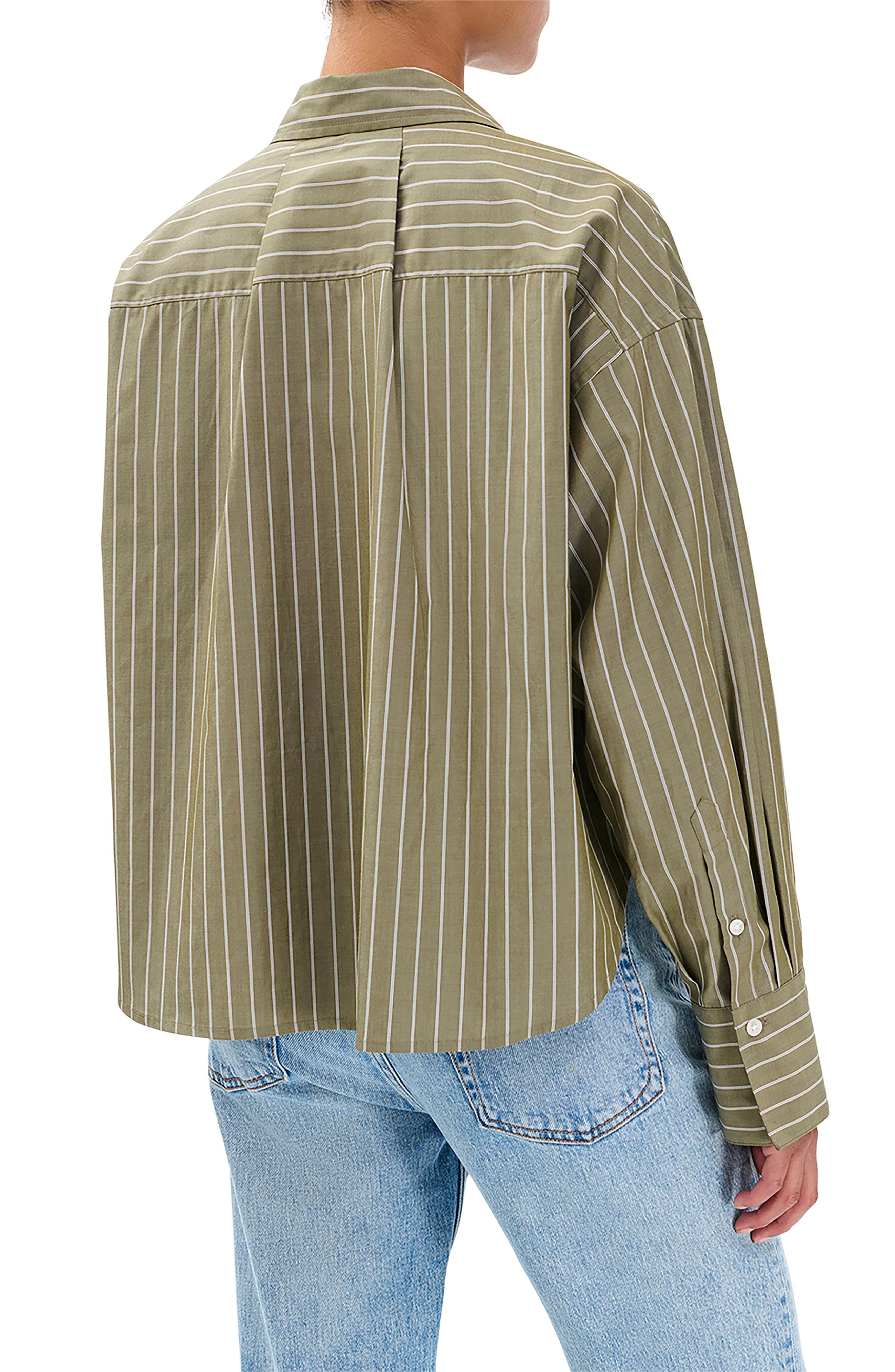 rag & bone Martha Stripe Cotton Poplin Button-Up Shirt in Green Stripe at Nordstrom - 2