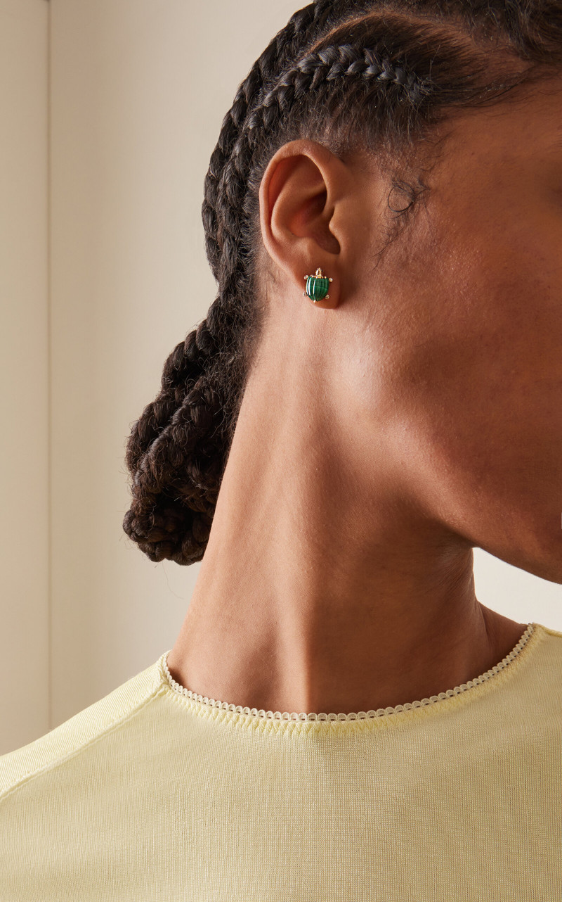 Yvonne Léon 9K Yellow Gold Malachite, Diamond Earrings green outlook