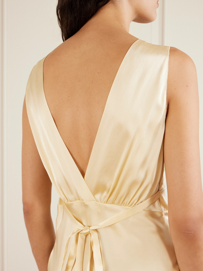 Gathered Tie-detailed Lace-trimmed Silk-satin Mini Dress 5