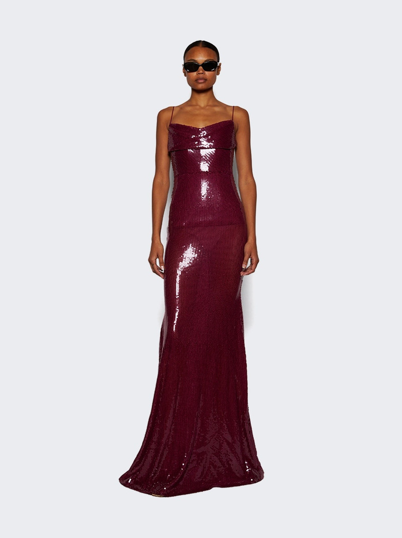 ALEX PERRY Draped Longline Corset Gown Plum outlook