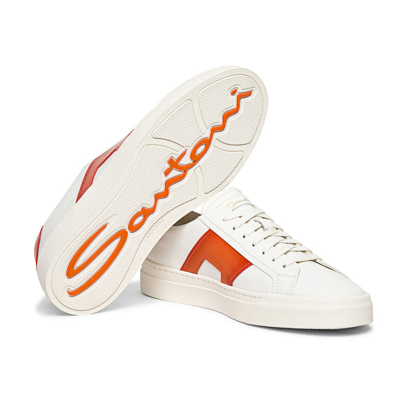 Men’s white and orange leather double buckle sneaker 4