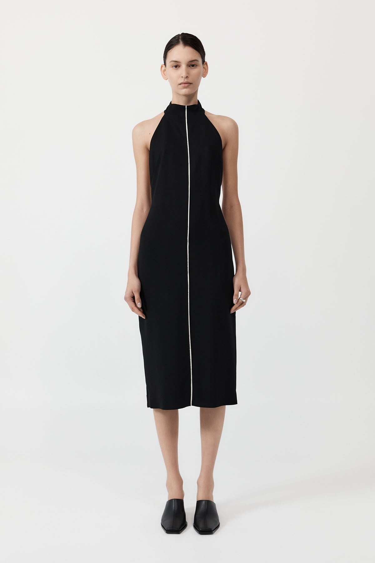 Raw Edge Halter Dress - Black - 2