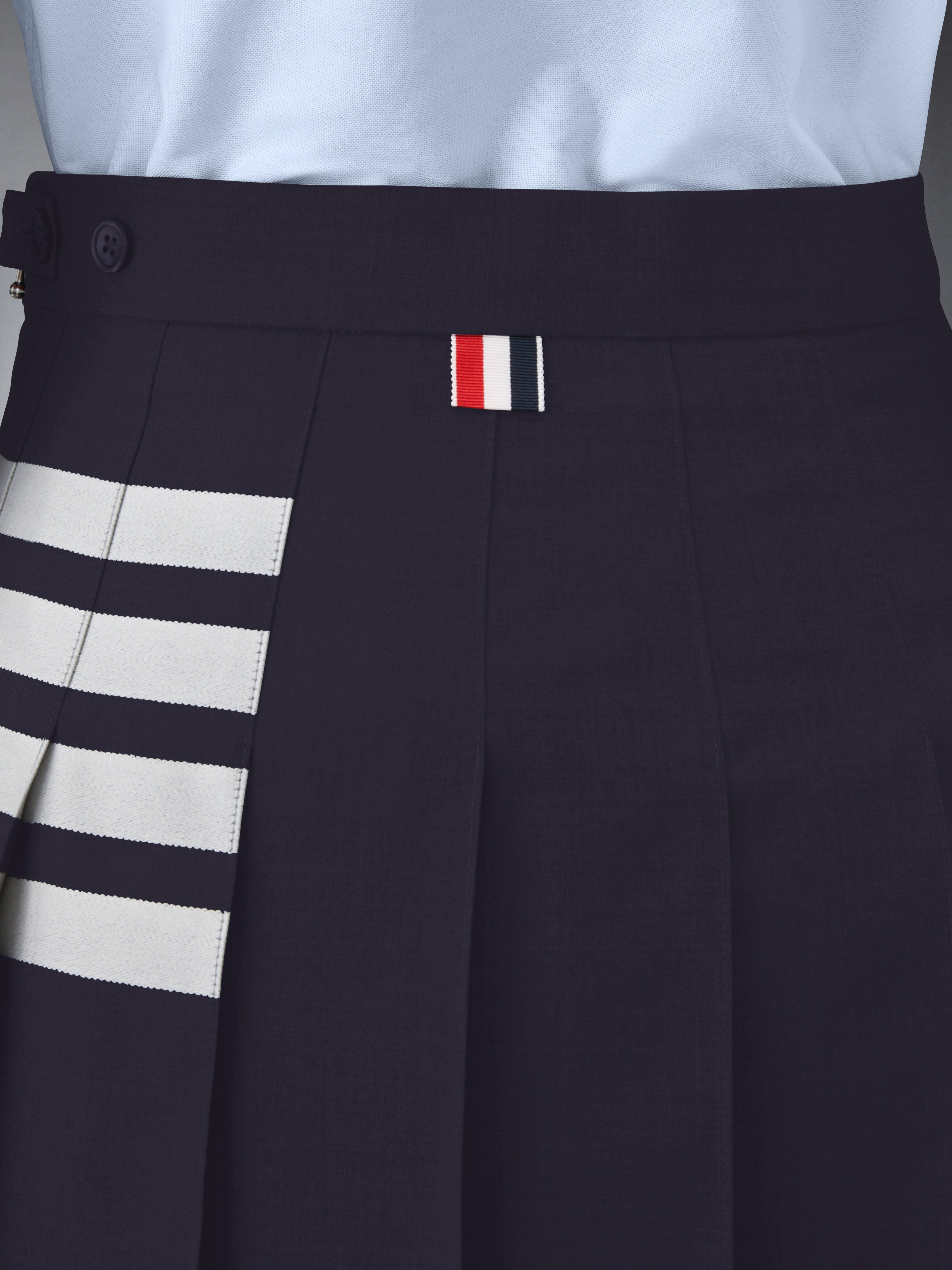 Navy Plain Weave Mini Pleated 4-Bar Skirt - 6
