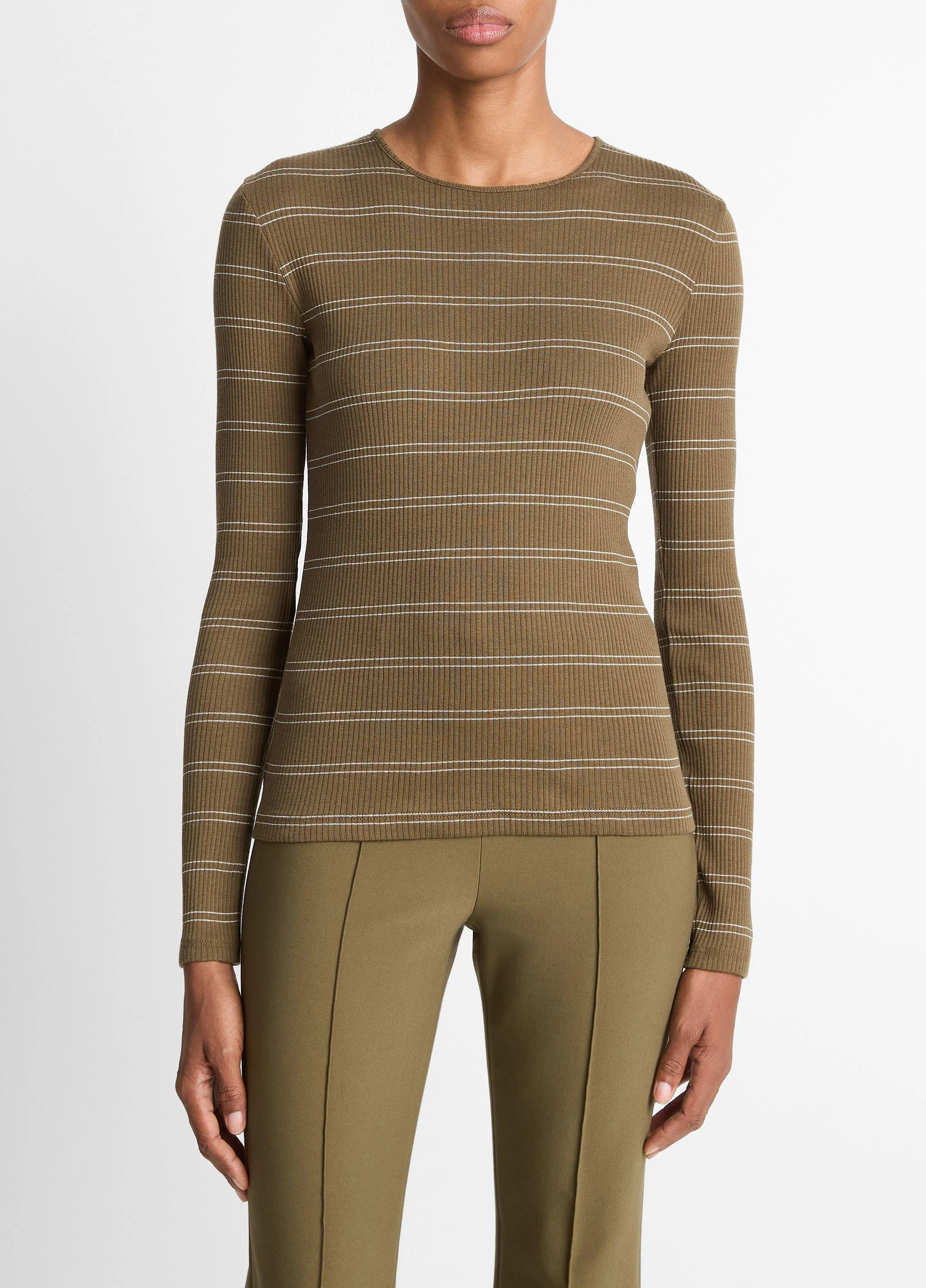 Striped Ribbed Pima Cotton Long-Sleeve T-Shirt - 1