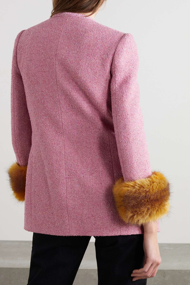 Button-embellished 가짜 모피 트리밍 금속 bouclé tweed blazer 3