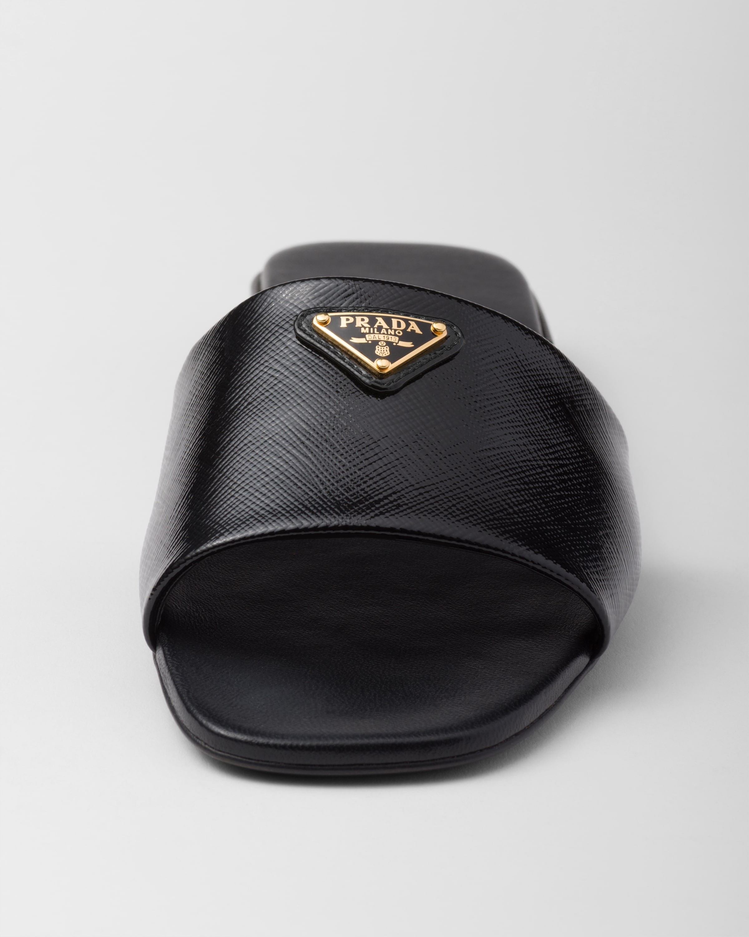Prada Patent leather slippers ★関税込 Black Brushed leather slippers | PRADA
