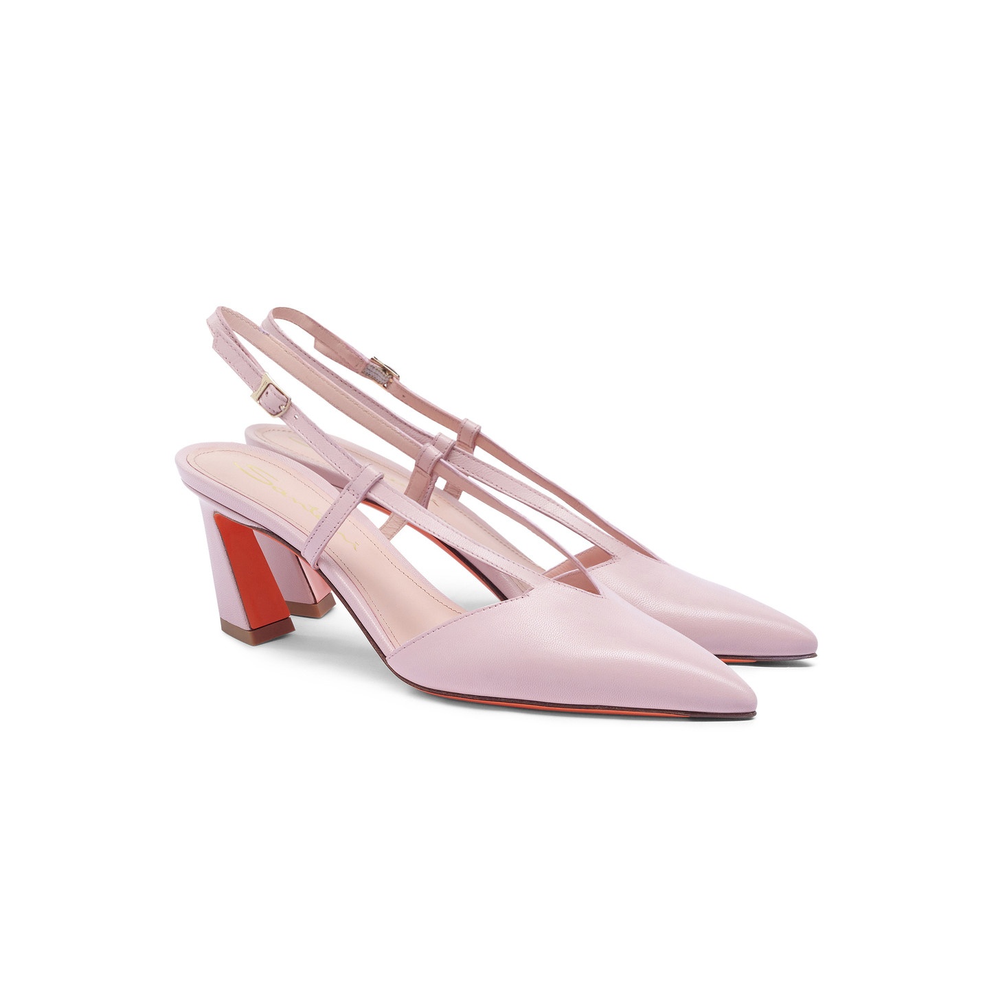 Women's pink leather mid-heel Victoria pump - 3