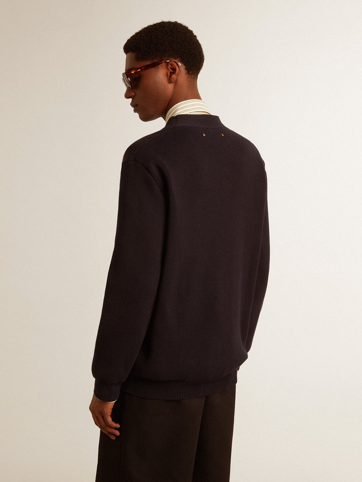 Golden Collection cardigan in dark blue cotton with a distressed finish - 4
