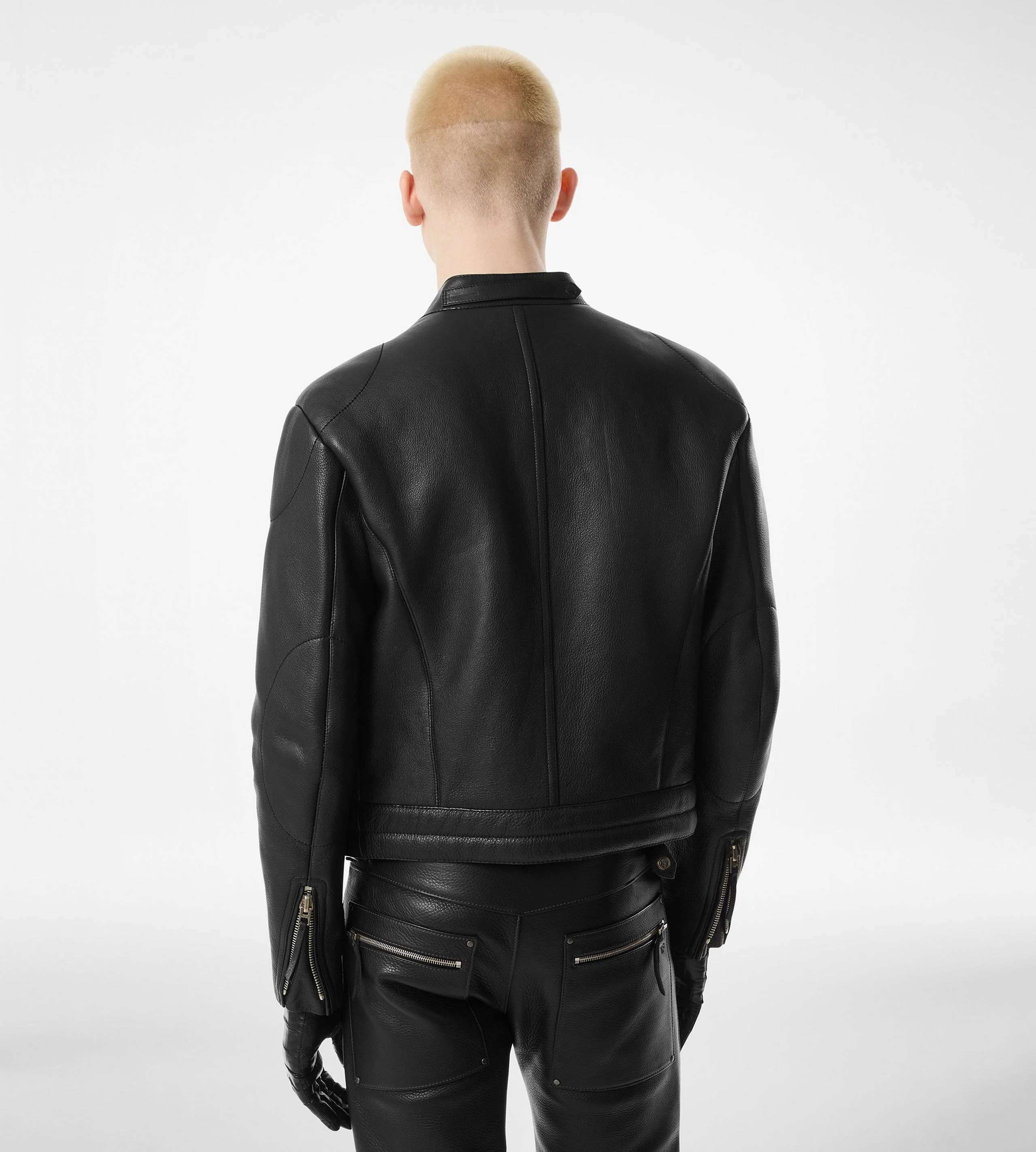GRAIN LEATHER ZIP BIKER - 1