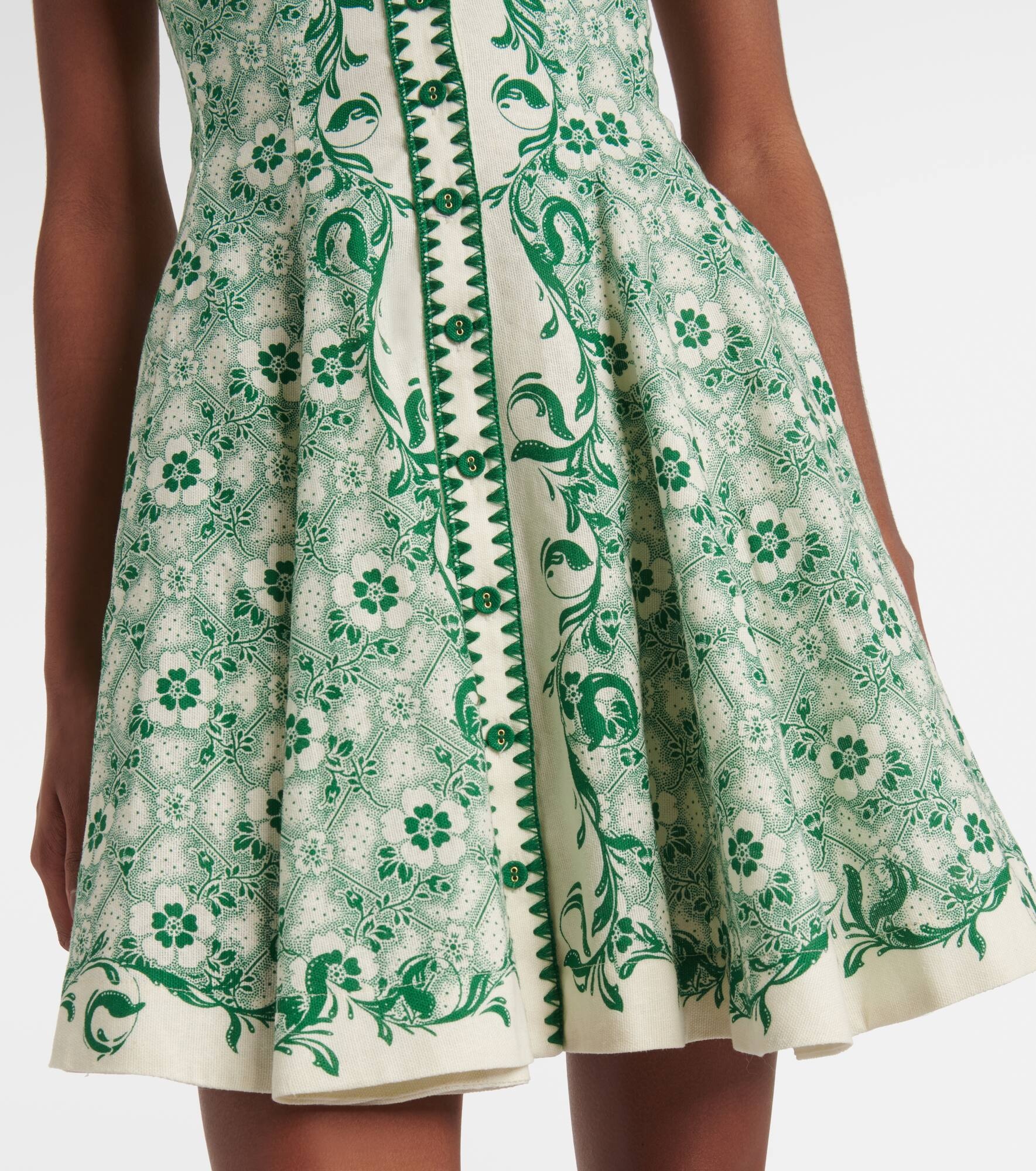 Olive printed linen and cotton minidress - 5