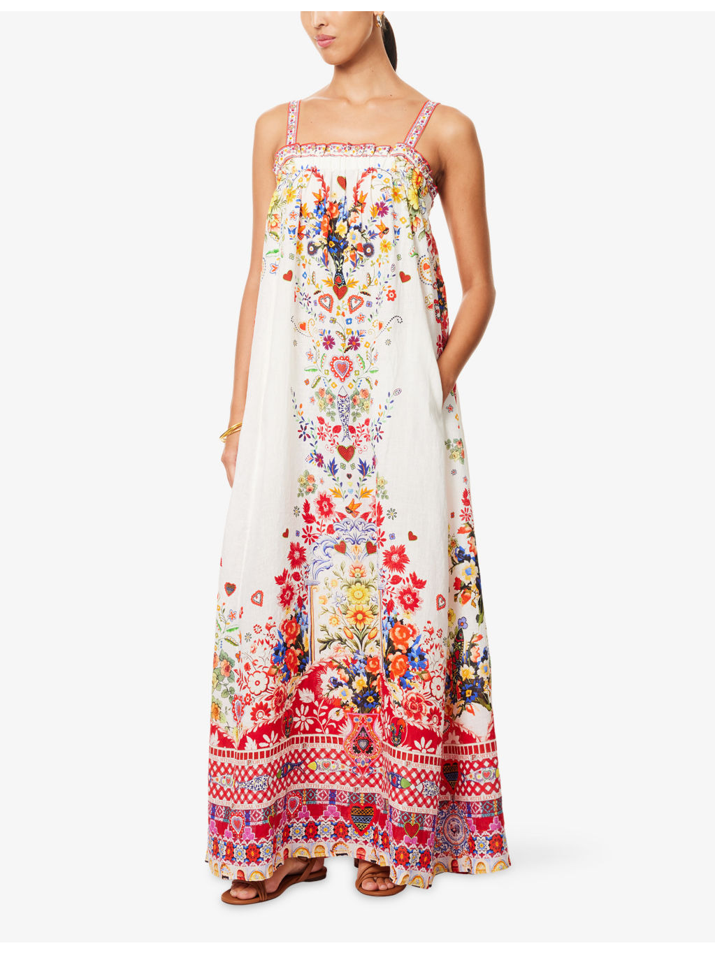 Floral-Print Wide Strap Linen Maxi Dress - 2