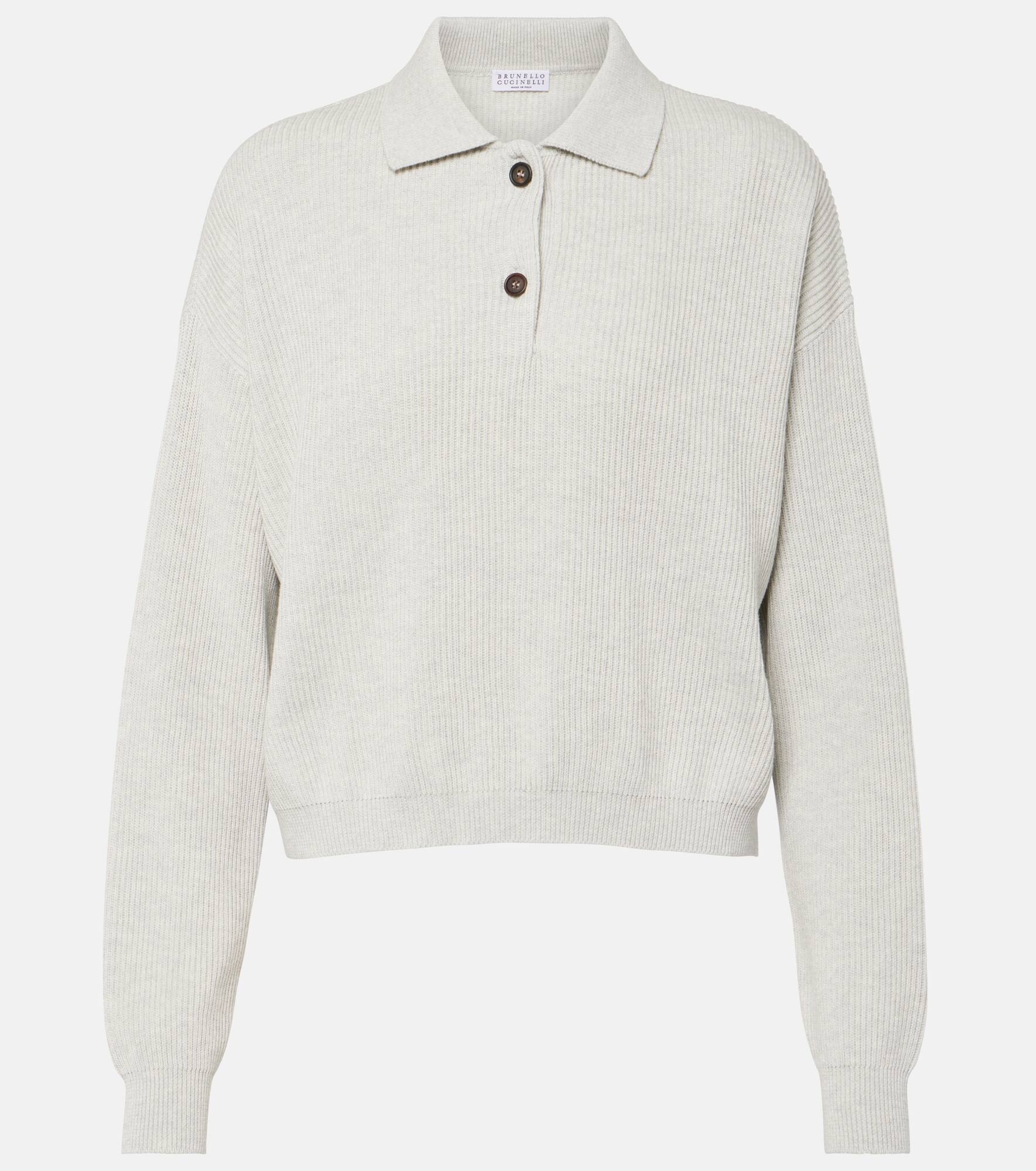 Ribbed-knit cotton polo sweater - 1
