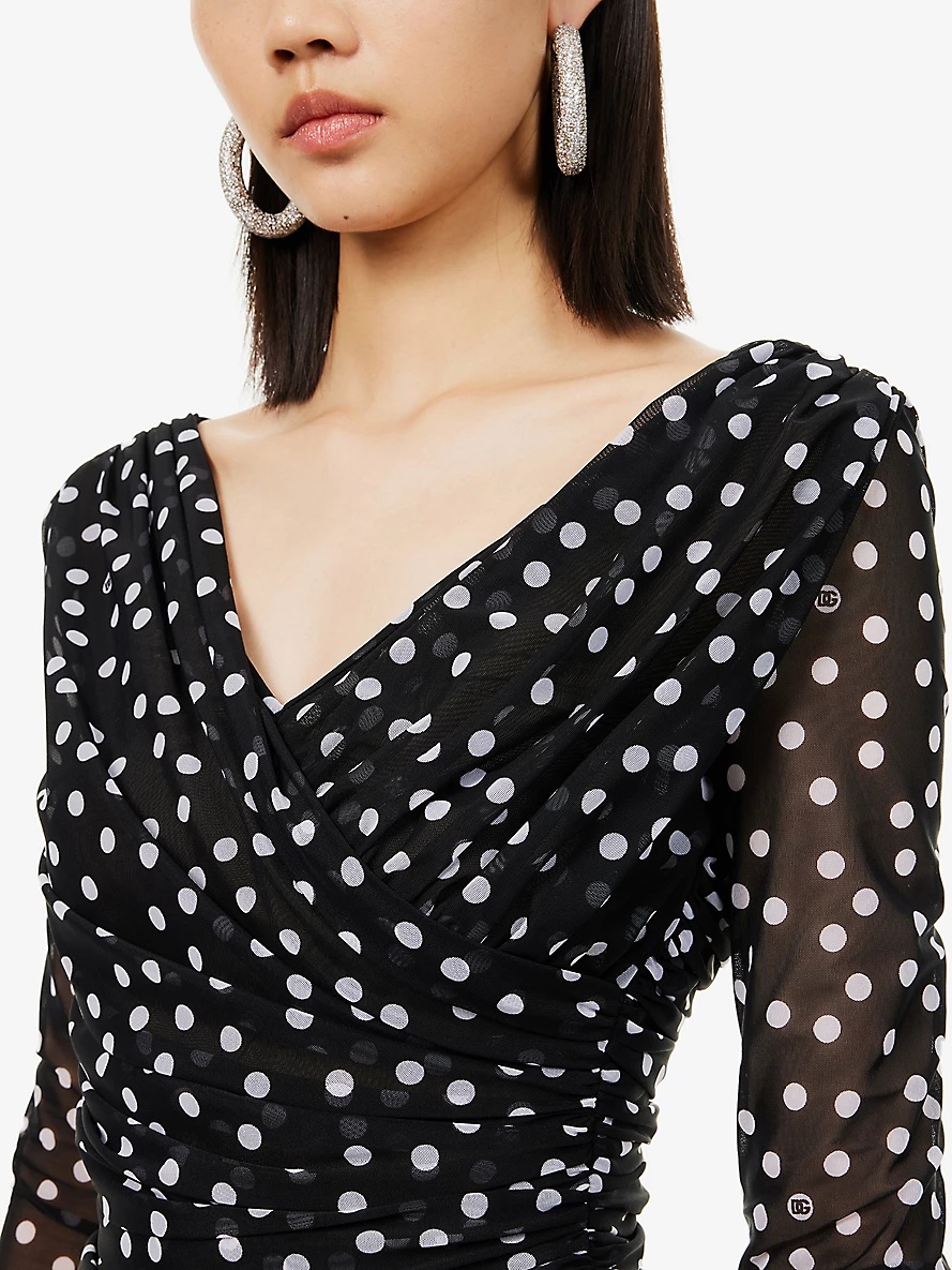 Polka dot-print off-the-shoulder stretch-woven top - 5