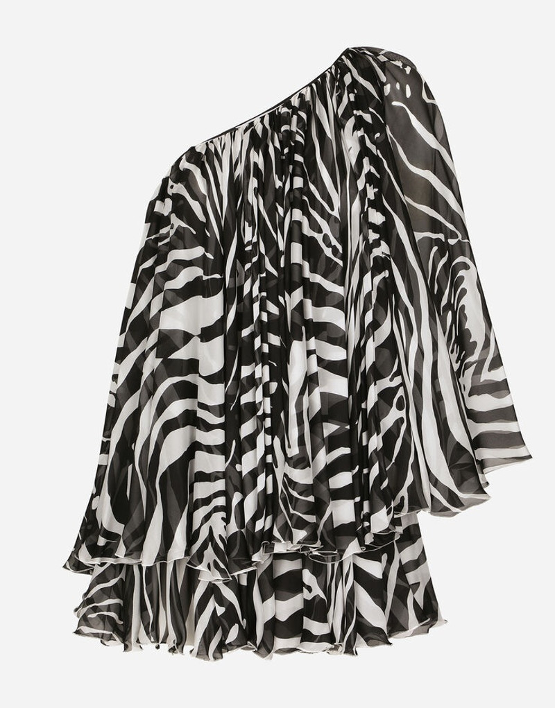 Short one-shoulder chiffon dress with zebra print 3