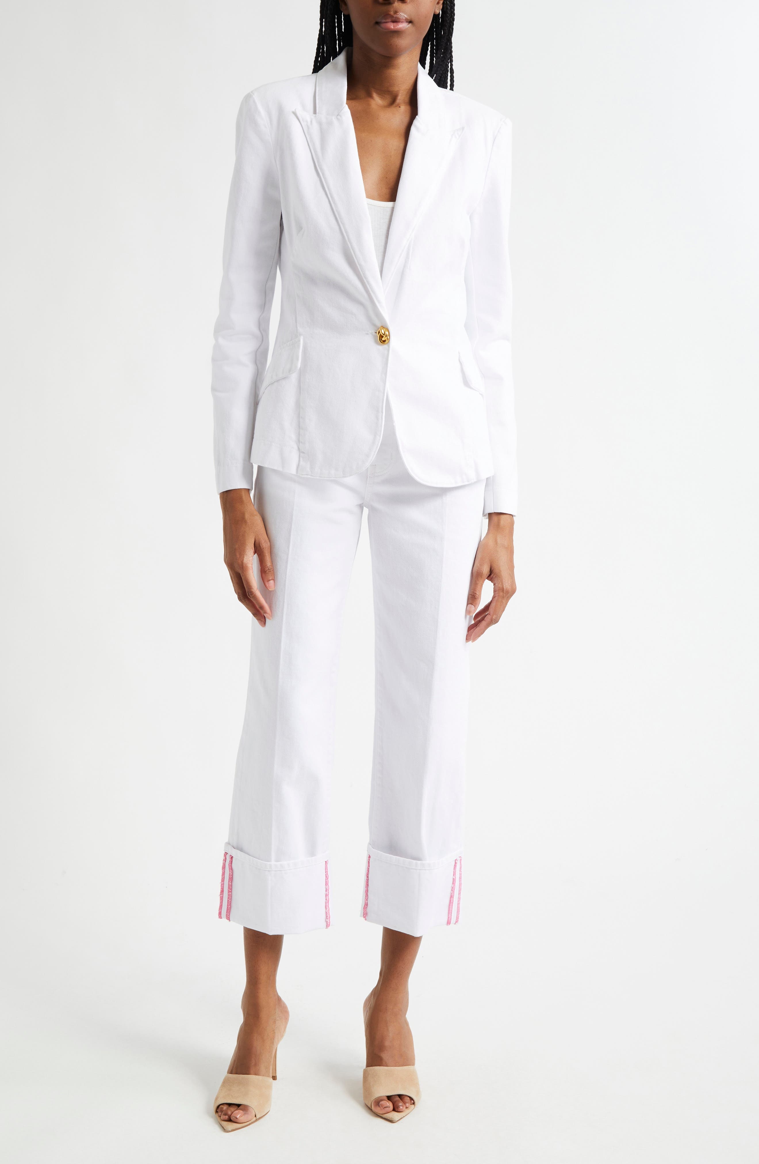 L'AGENCE Leighton Cuff Stovepipe Jeans in Blanc at Nordstrom - 2