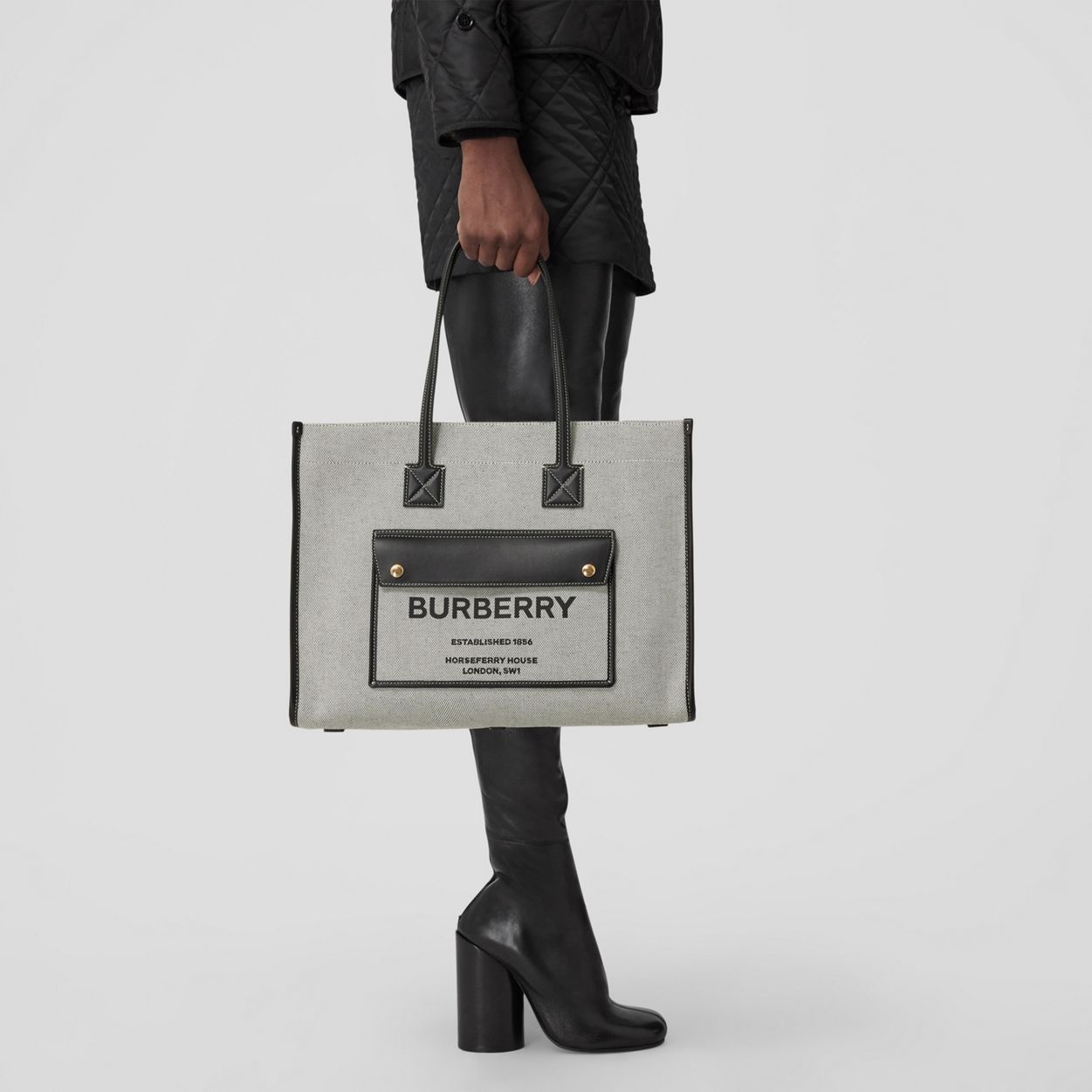 Medium Two-tone Canvas and Leather Freya Tote - 3