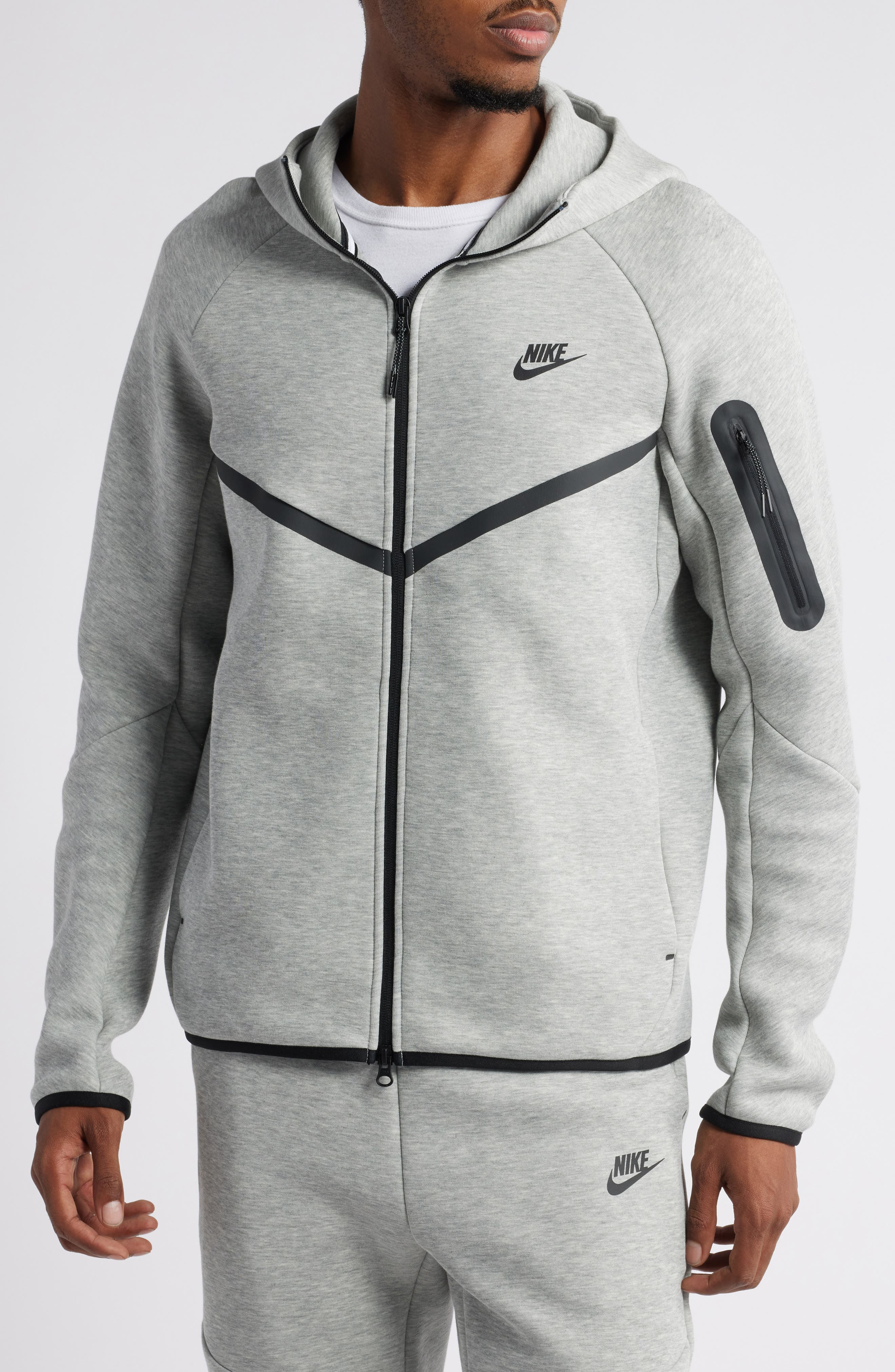 Nike Tech Windrunner Zip Hoodie in Dark Grey Heather/Black at Nordstrom - 4