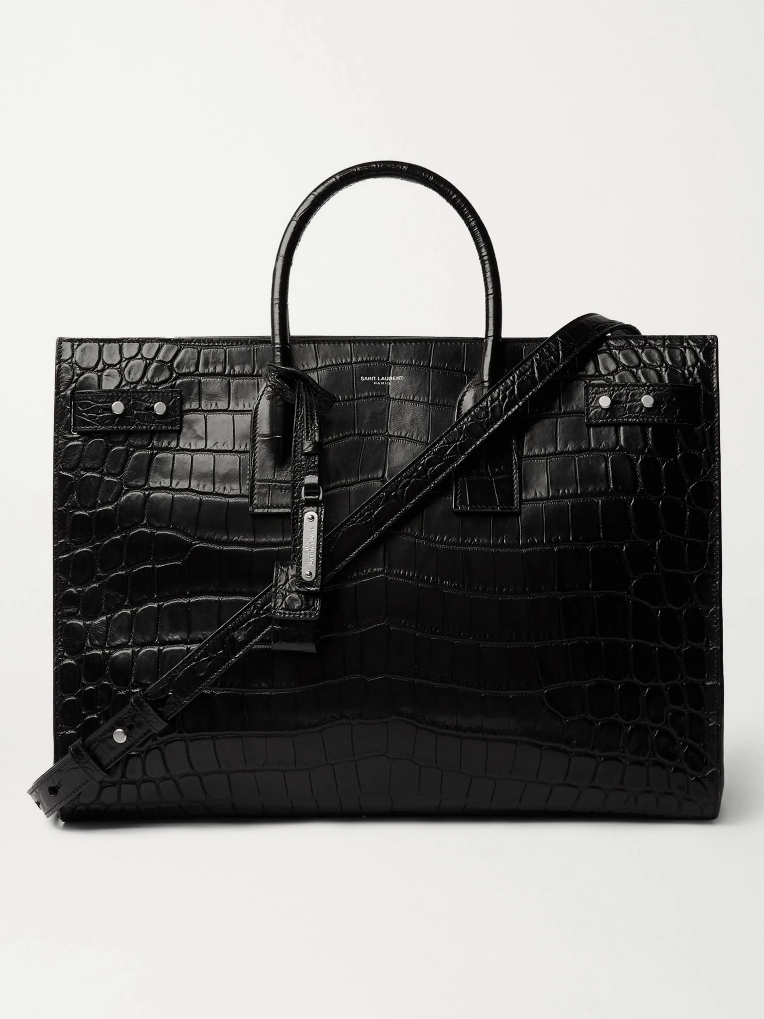 Croc-Effect Leather Tote Bag Black - 1