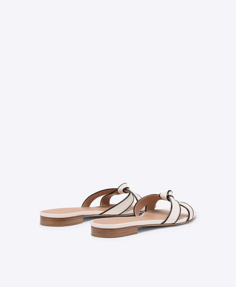 Raquel White & Black Knotted Leather Flat Sandals 3