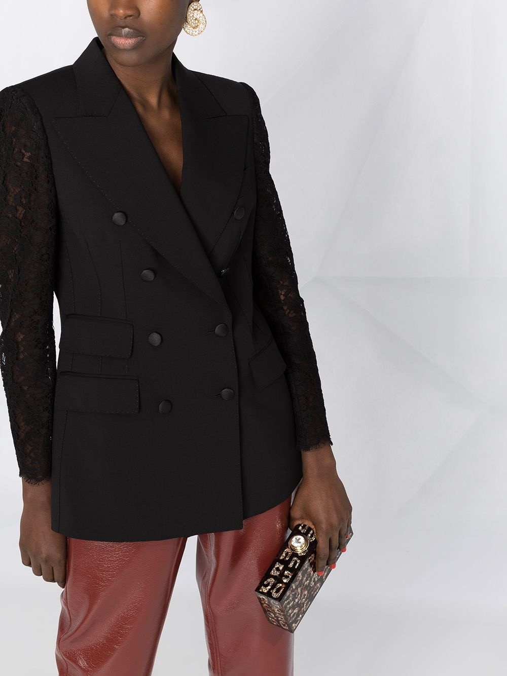 lace-sleeve blazer - 5