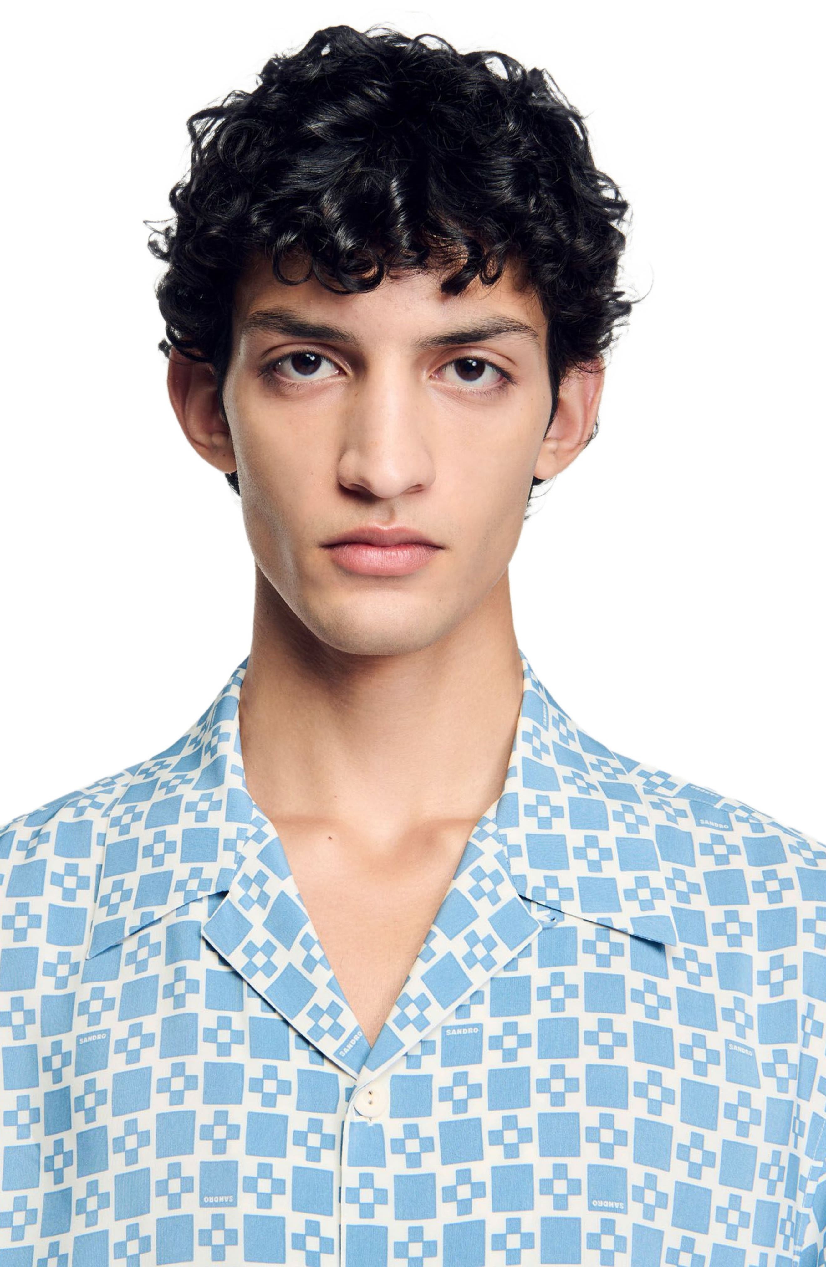 SANDRO Square Cross motif flowing blouse in Blue Sky at Nordstrom - 4