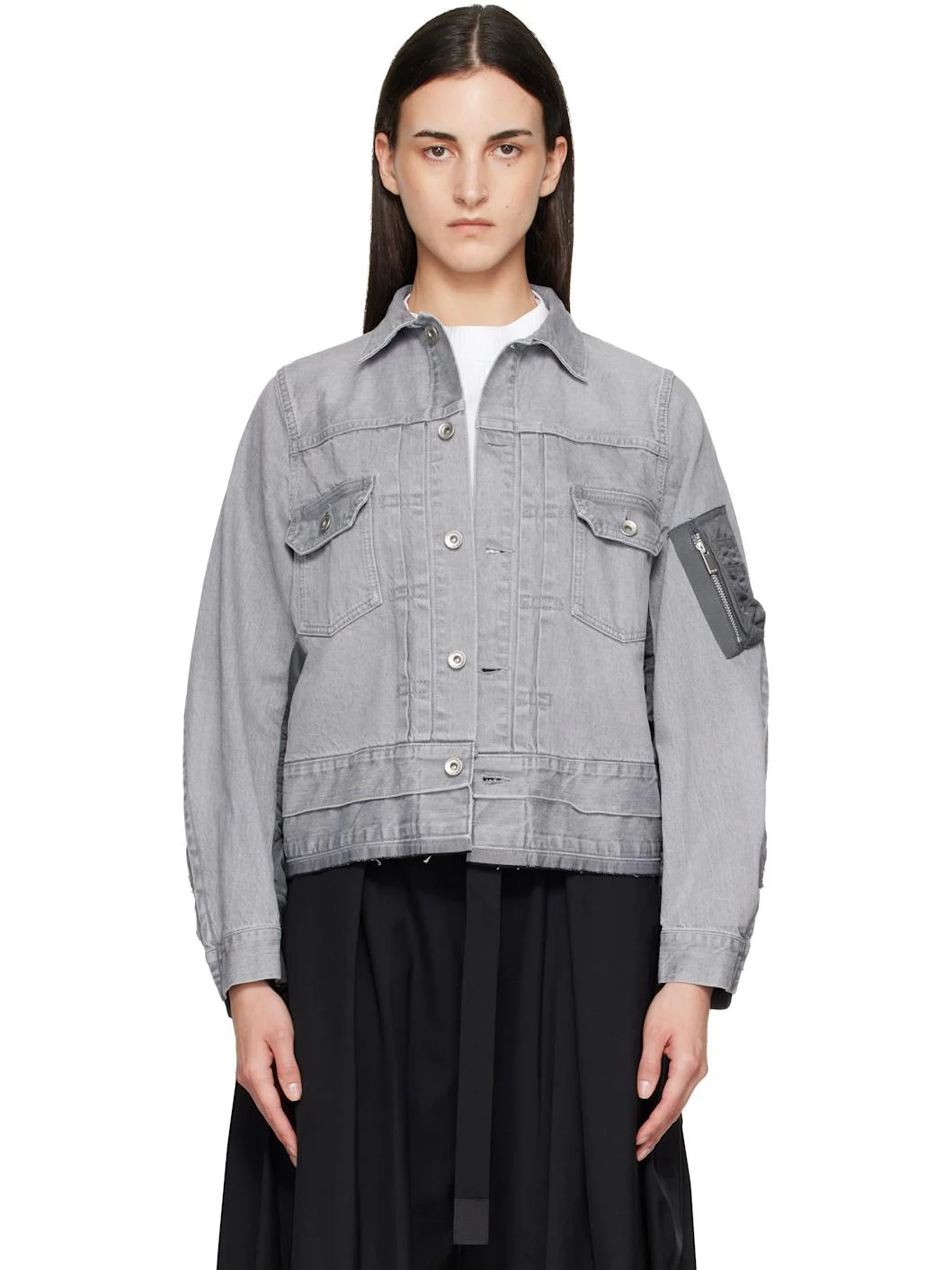 Gray Nylon Twill x Denim Jacket - 1