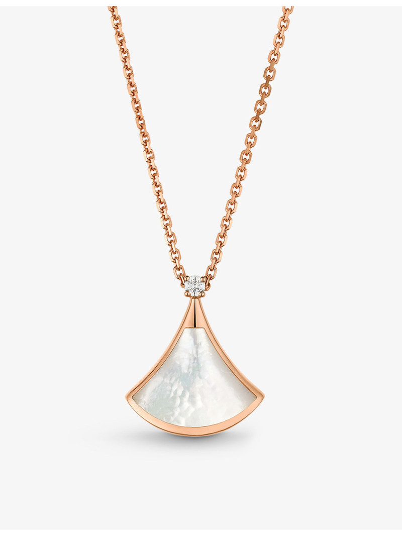 Divas의 꿈 18ct 장미 금, 0.03ct 화려한 컷 다이아몬드와 어머니의 진주 펜던트 목걸이 1