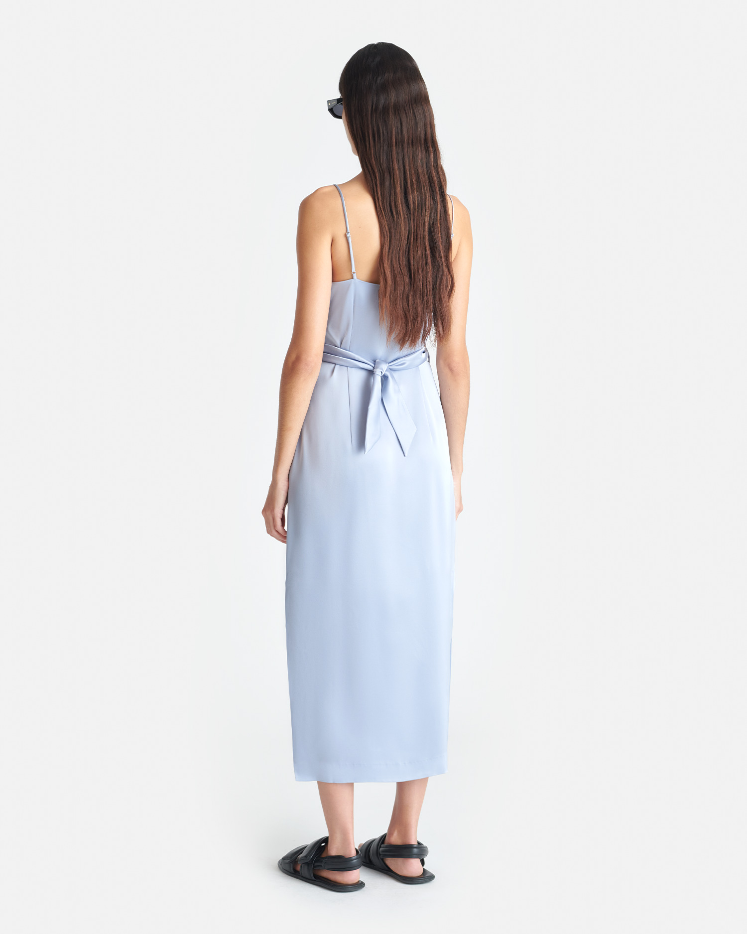 Draped Slip Satin Midi Dress - 2