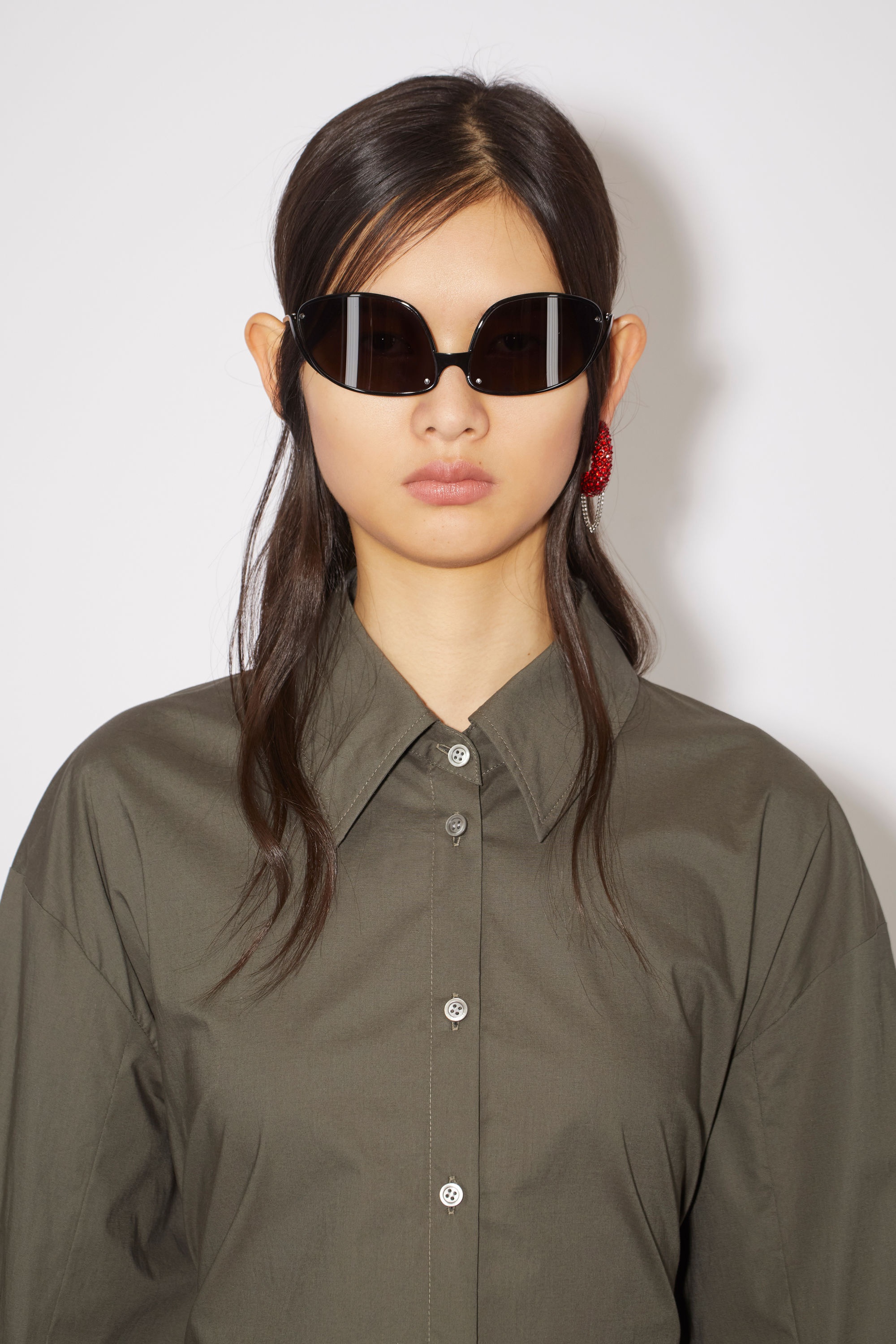 Cut-out midi shirt dress - Mud grey - 5
