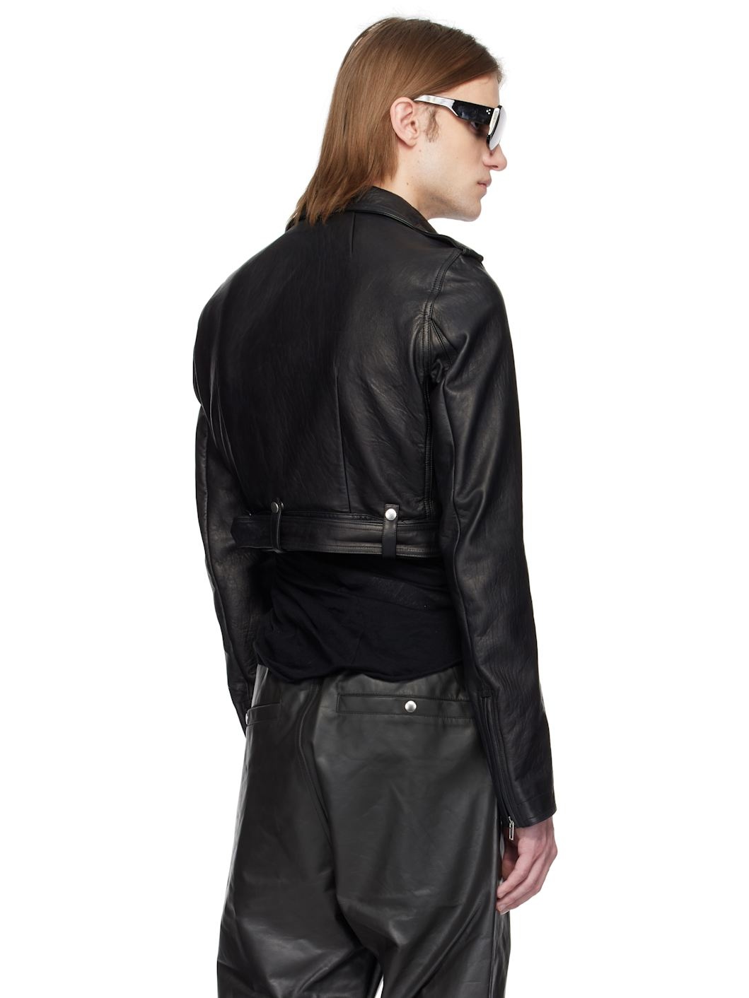Black Hollywood Cropped Luke S Stooges Leather Jacket - 3
