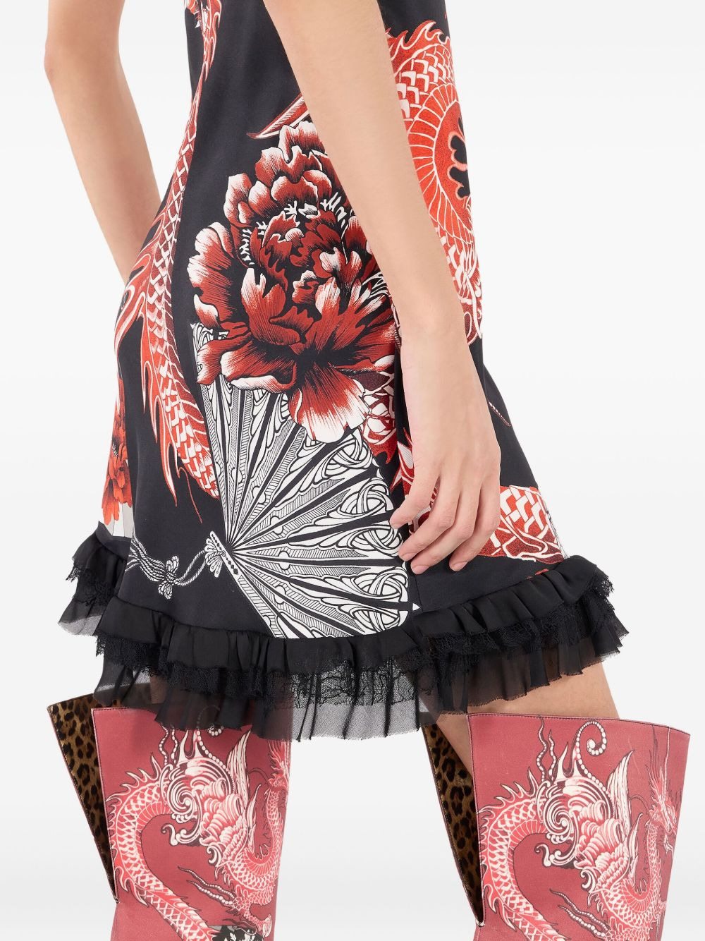 frilled dragon-print mini dress - 5