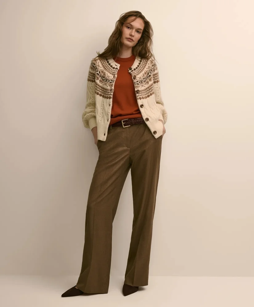 Wool Blend Herringbone Wide-Leg Pants - 1