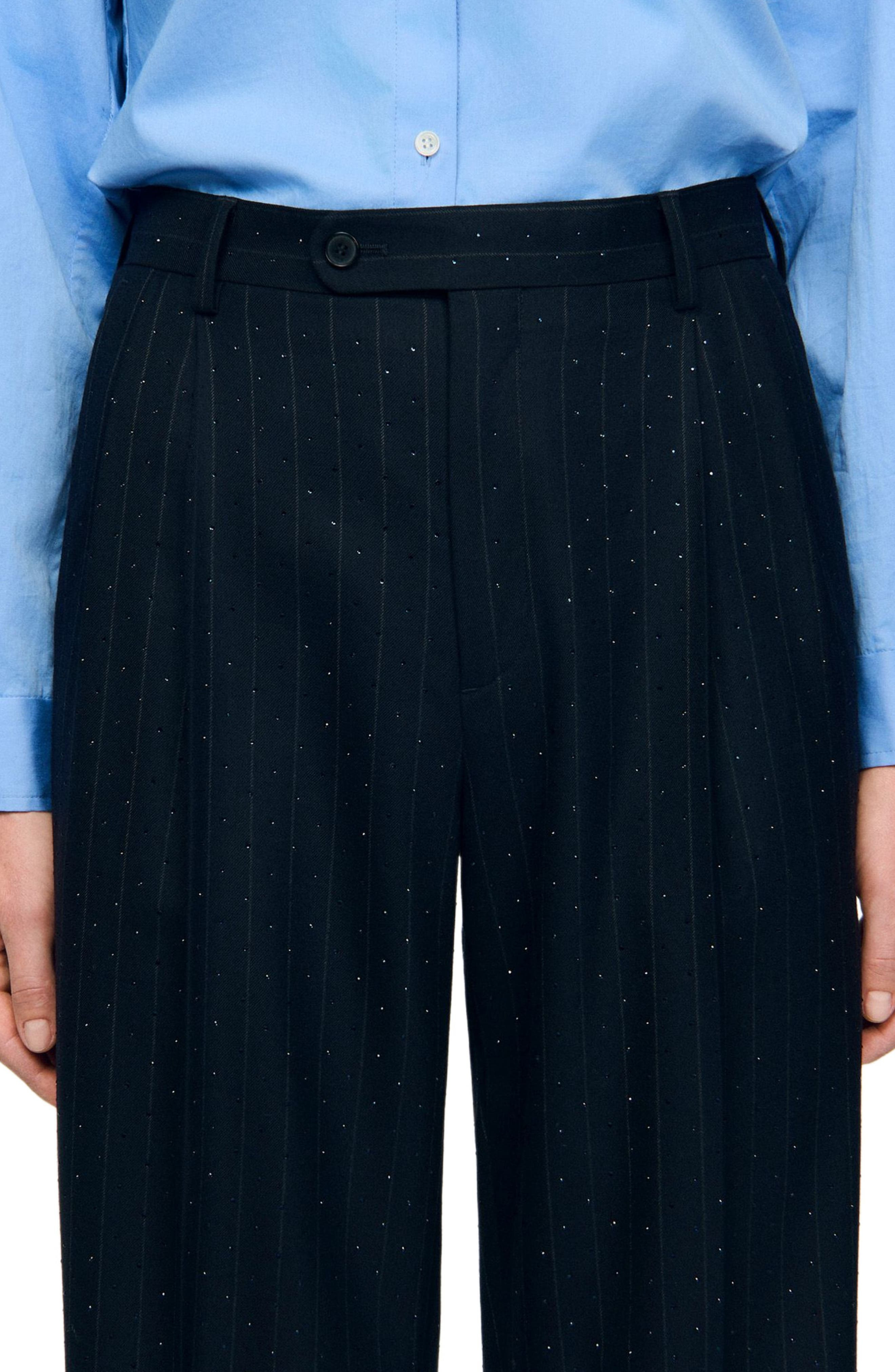 SANDRO Rhinestone striped trousers in Navy Blue at Nordstrom - 5