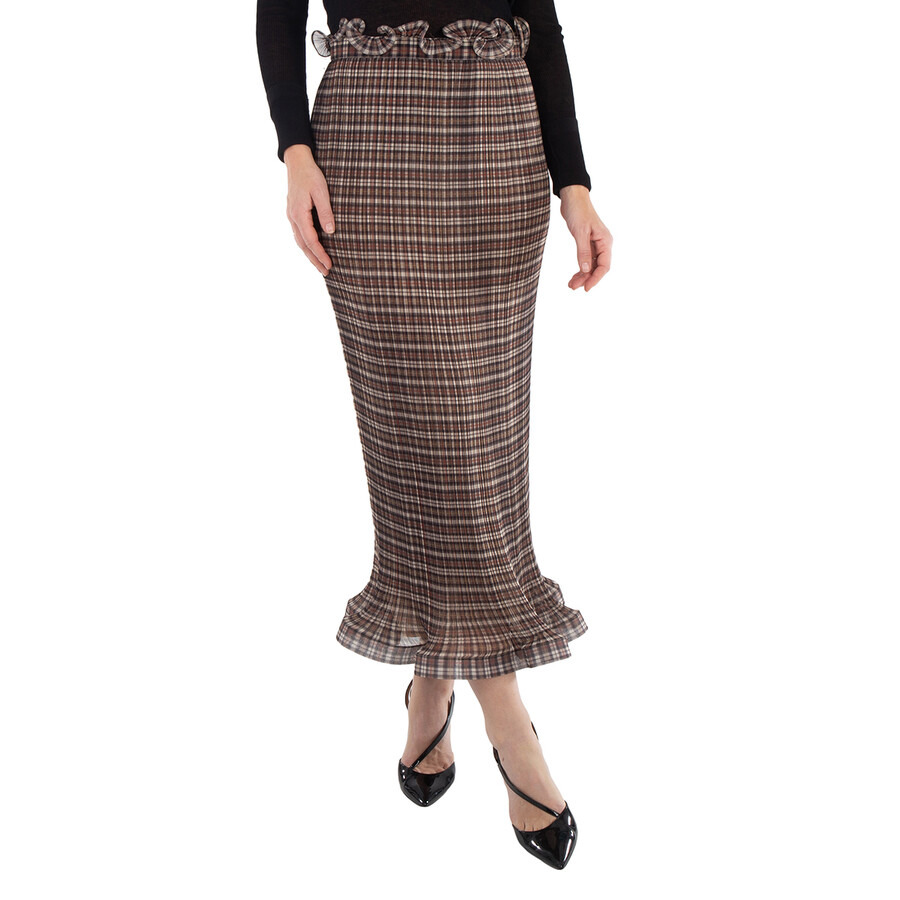 Burberry Ruffle Detail Check Chiffon Plisse Skirt - 3