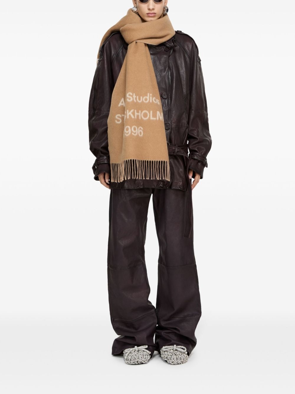 logo-print wool scarf - 4