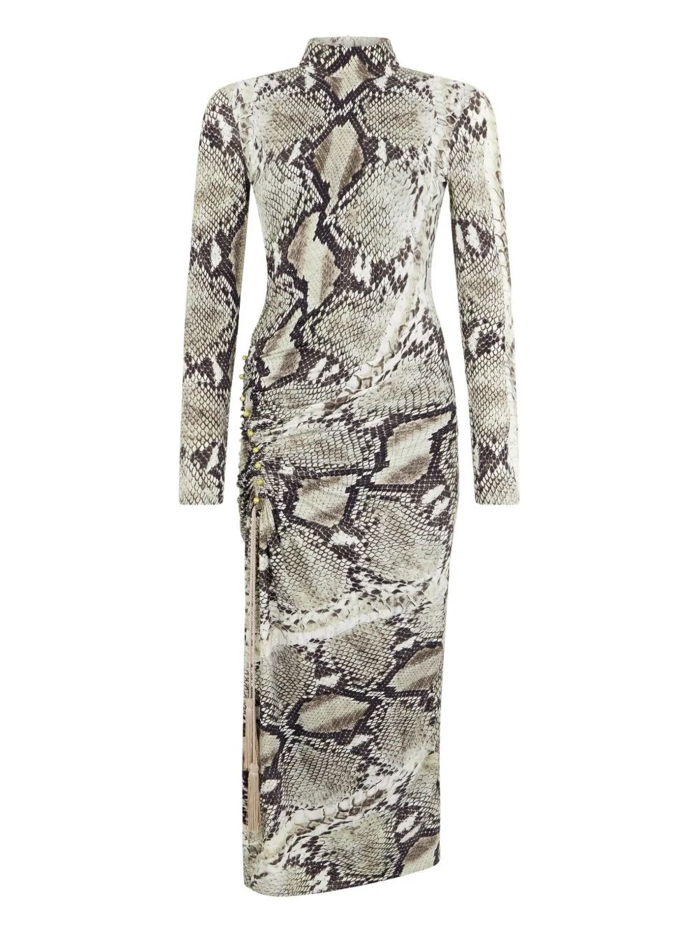 python-print ruched midi day dress - 1