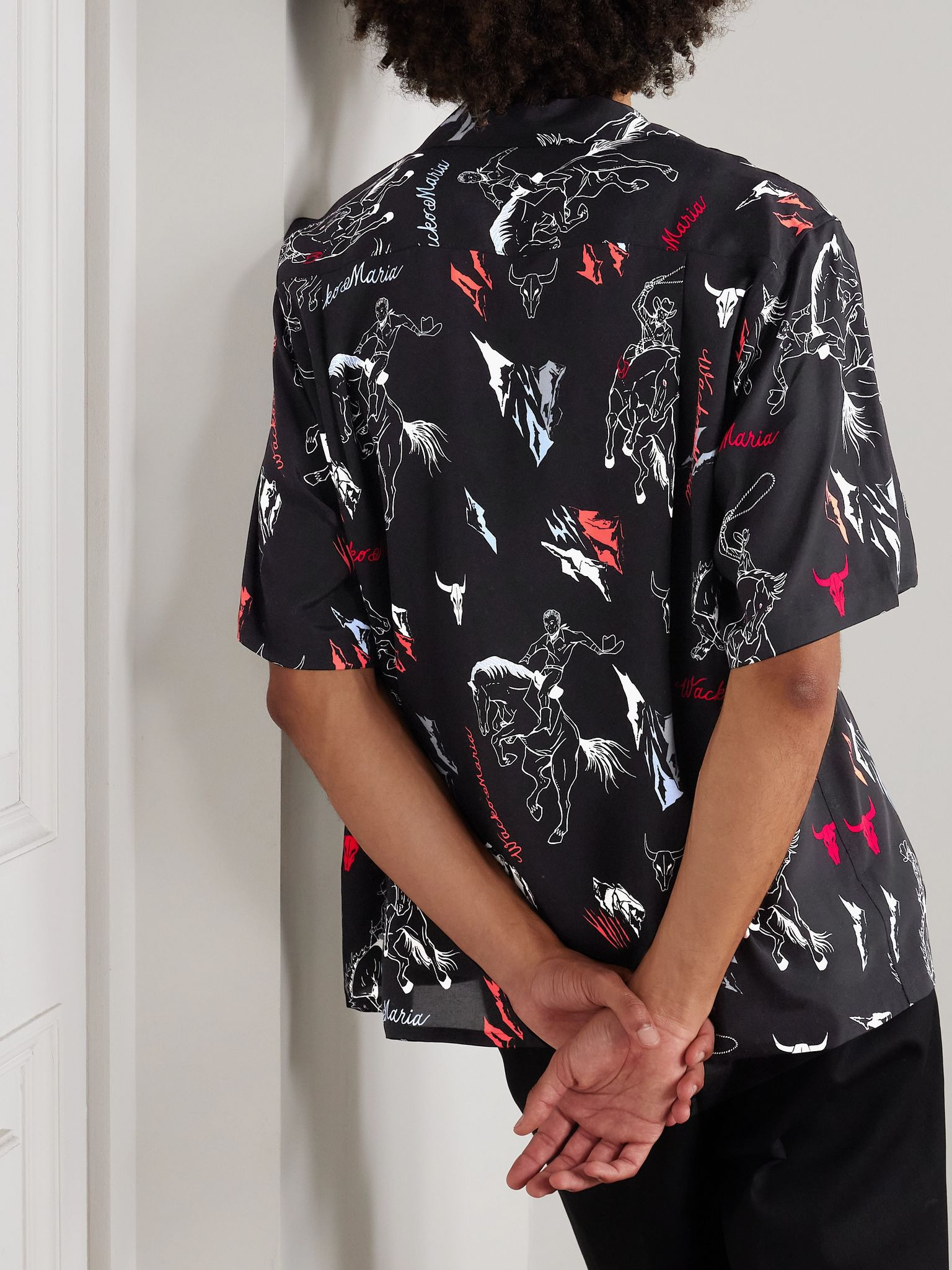 Convertible-Collar Printed Woven Shirt Black - 3