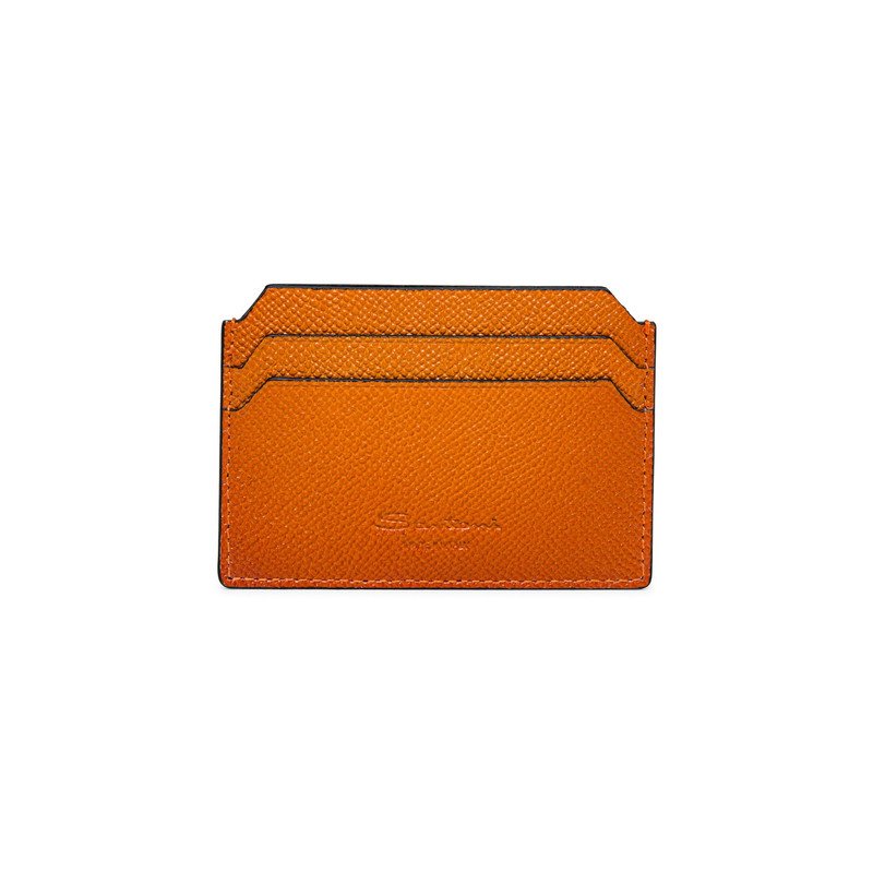 Orange saffiano leather credit card holder 1