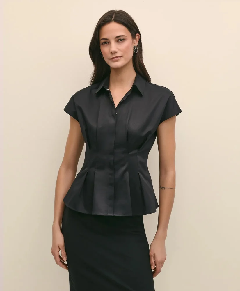 Supima® Cotton Sateen Pleated Peplum Shirt - 1